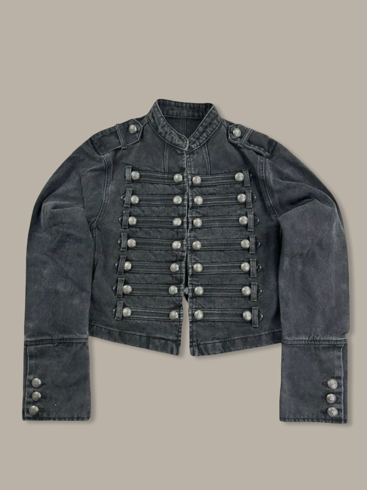 Napoleon Denim Canvas Cropped Jacket Nero