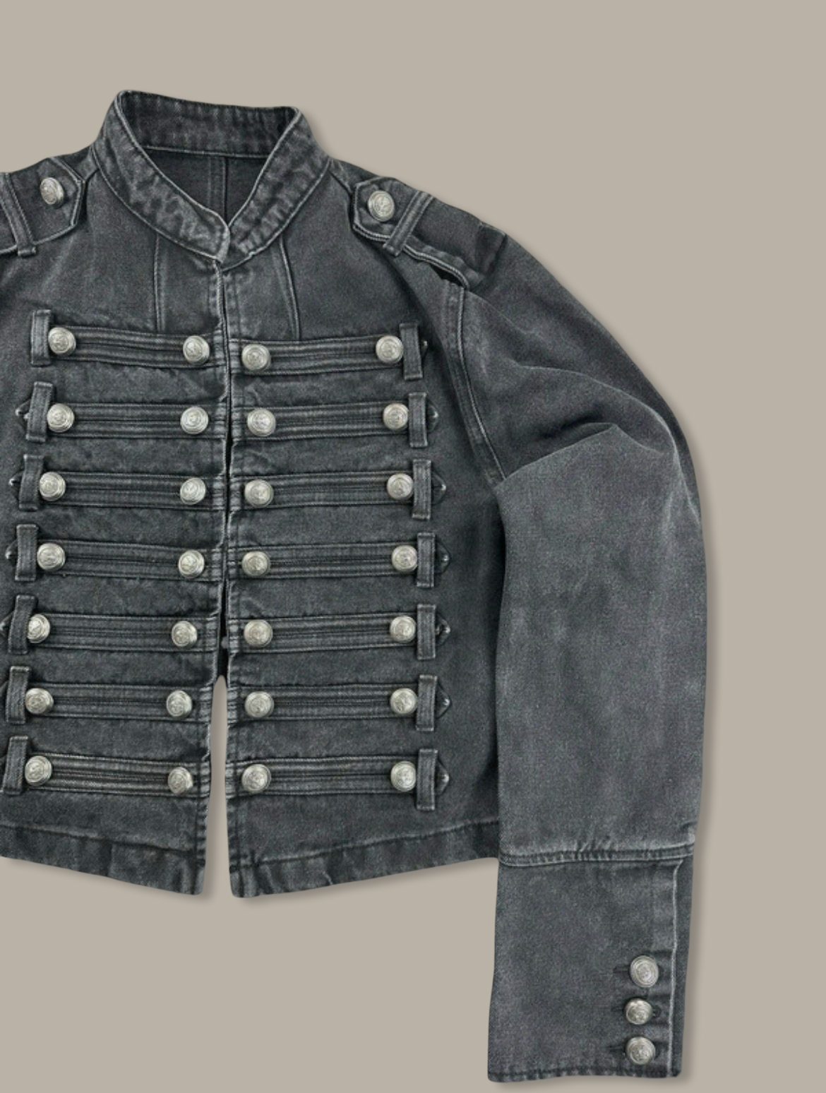 Napoleon Denim Canvas Cropped Jacket Nero