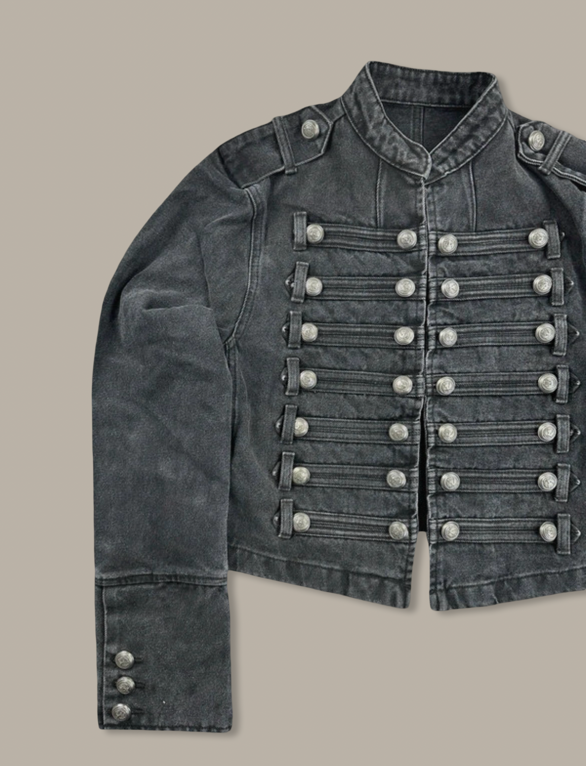 Napoleon Denim Canvas Cropped Jacket Nero