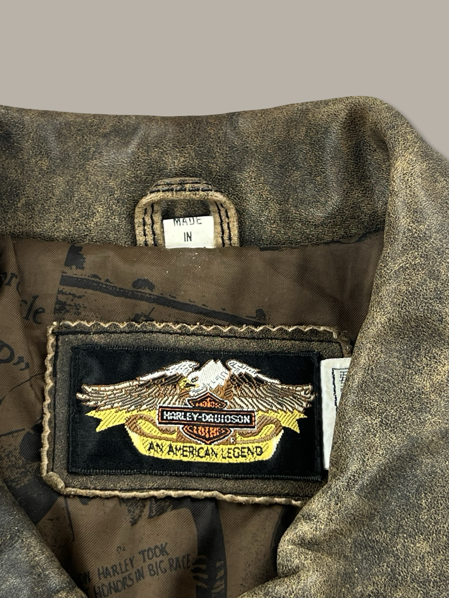 Harley-Davidson American Legend Distressed Leather Biker Jacket with Embroidered Back Marrone L