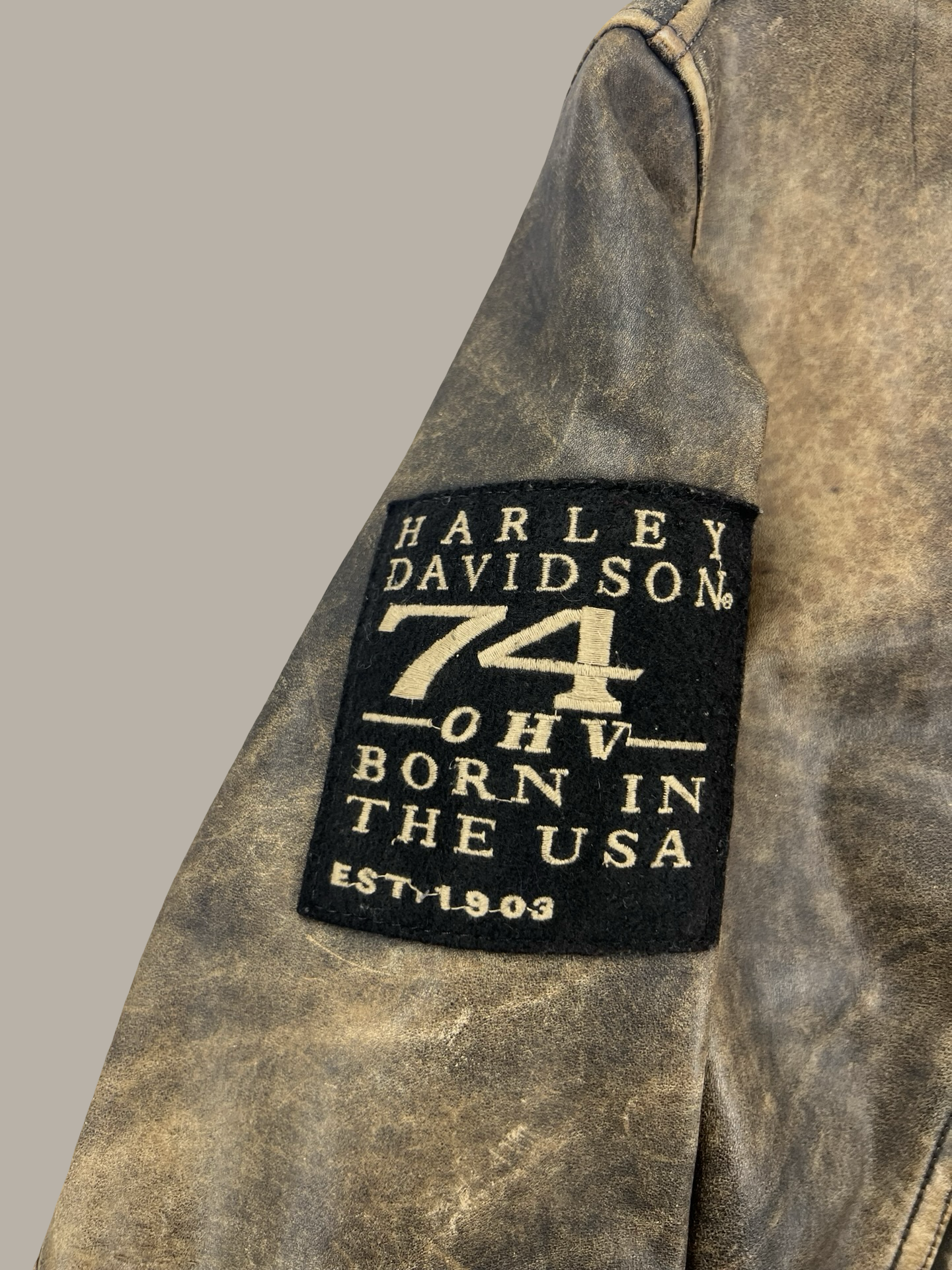 Harley-Davidson American Legend Distressed Leather Biker Jacket with Embroidered Back Marrone L