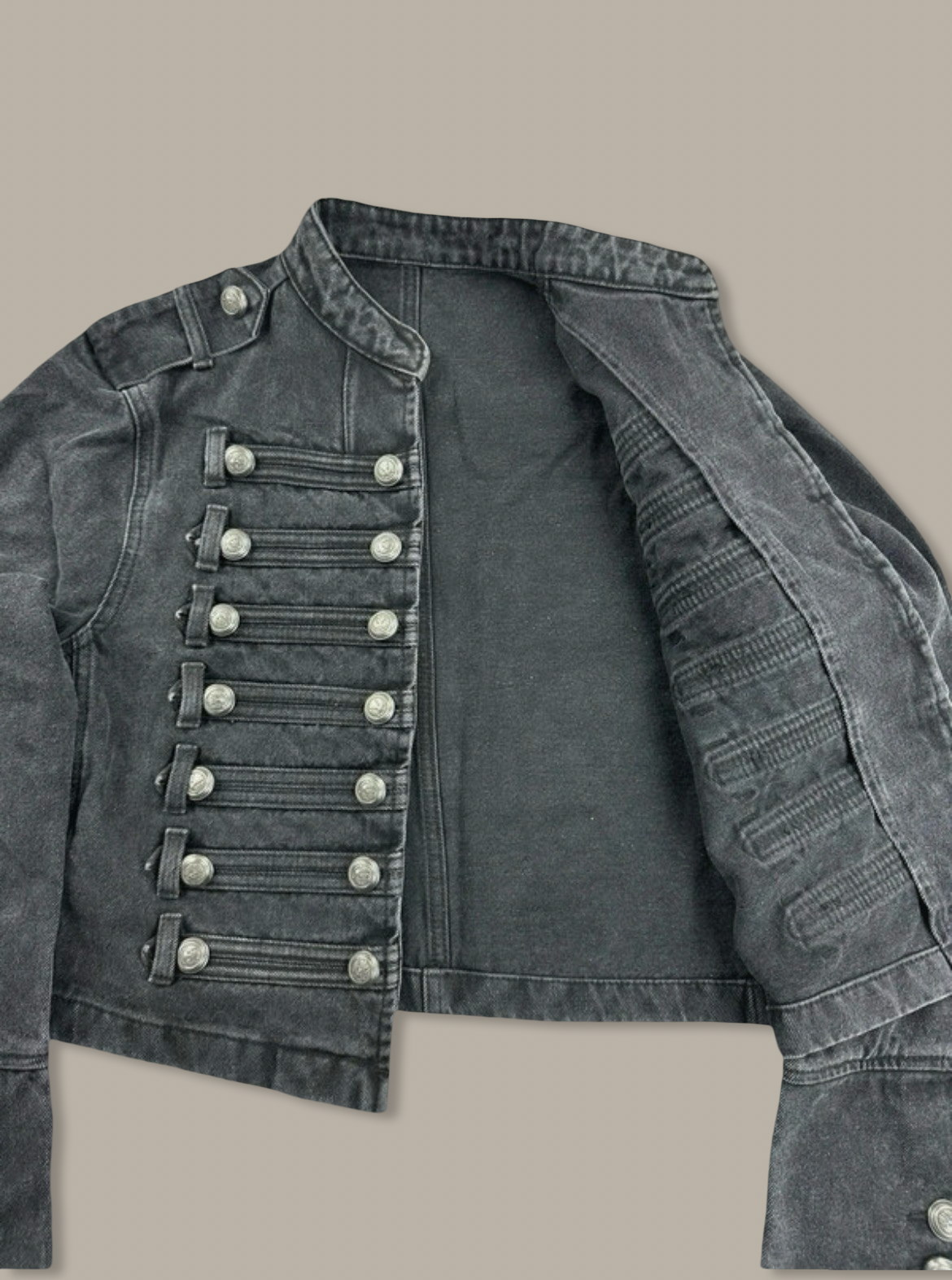Napoleon Denim Canvas Cropped Jacket Nero