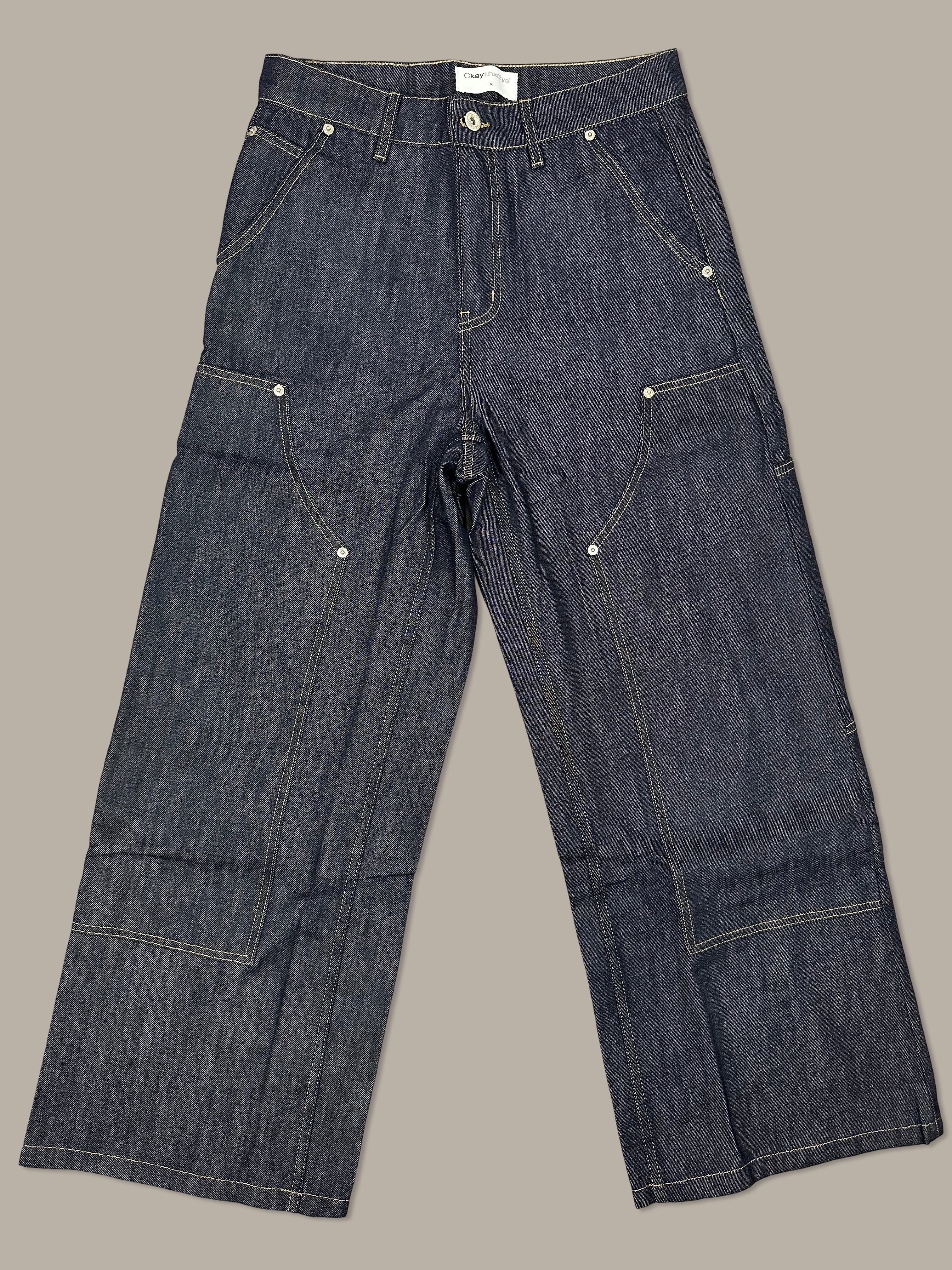 Raw Denim Double Knee Jeans 13oz Blue Navy