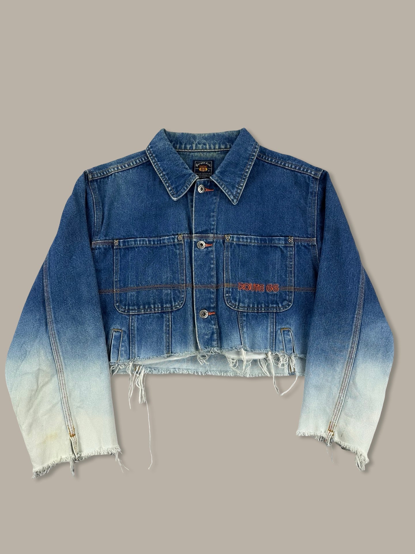 Vintage Route 66 Faded Denim Cropped Jacket Blue Navy M