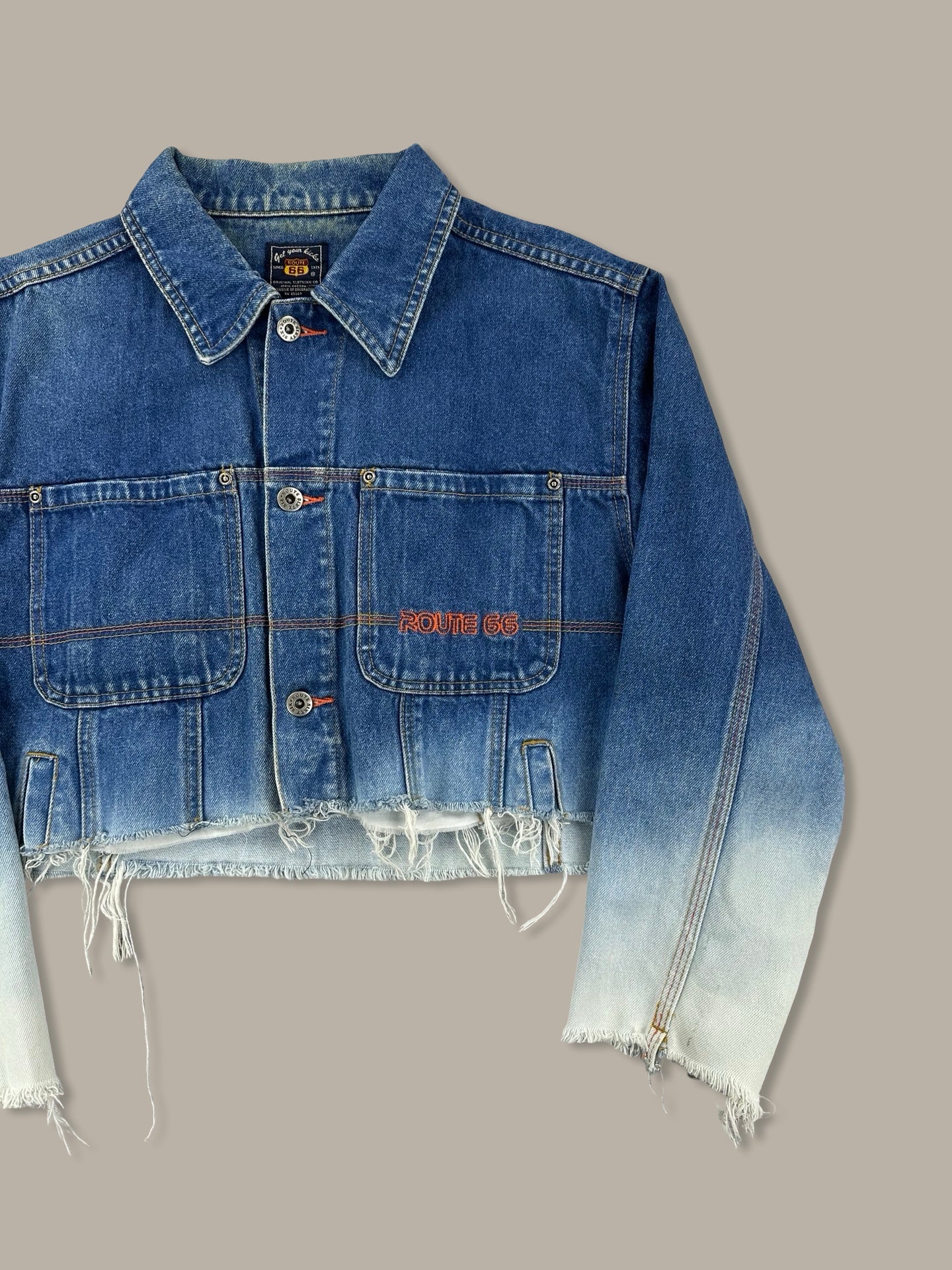 Vintage Route 66 Faded Denim Cropped Jacket Blue Navy M