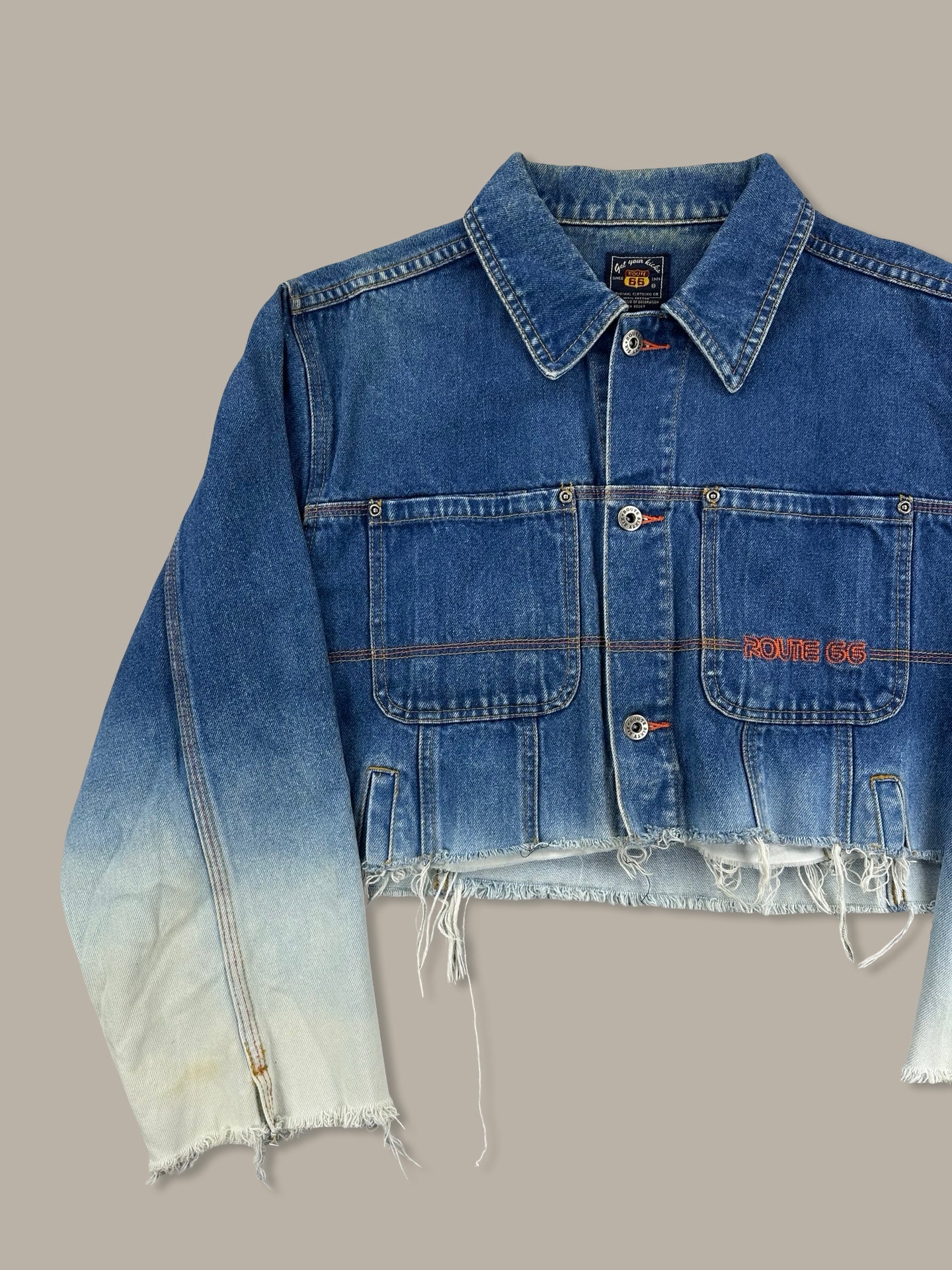 Vintage Route 66 Faded Denim Cropped Jacket Blue Navy M