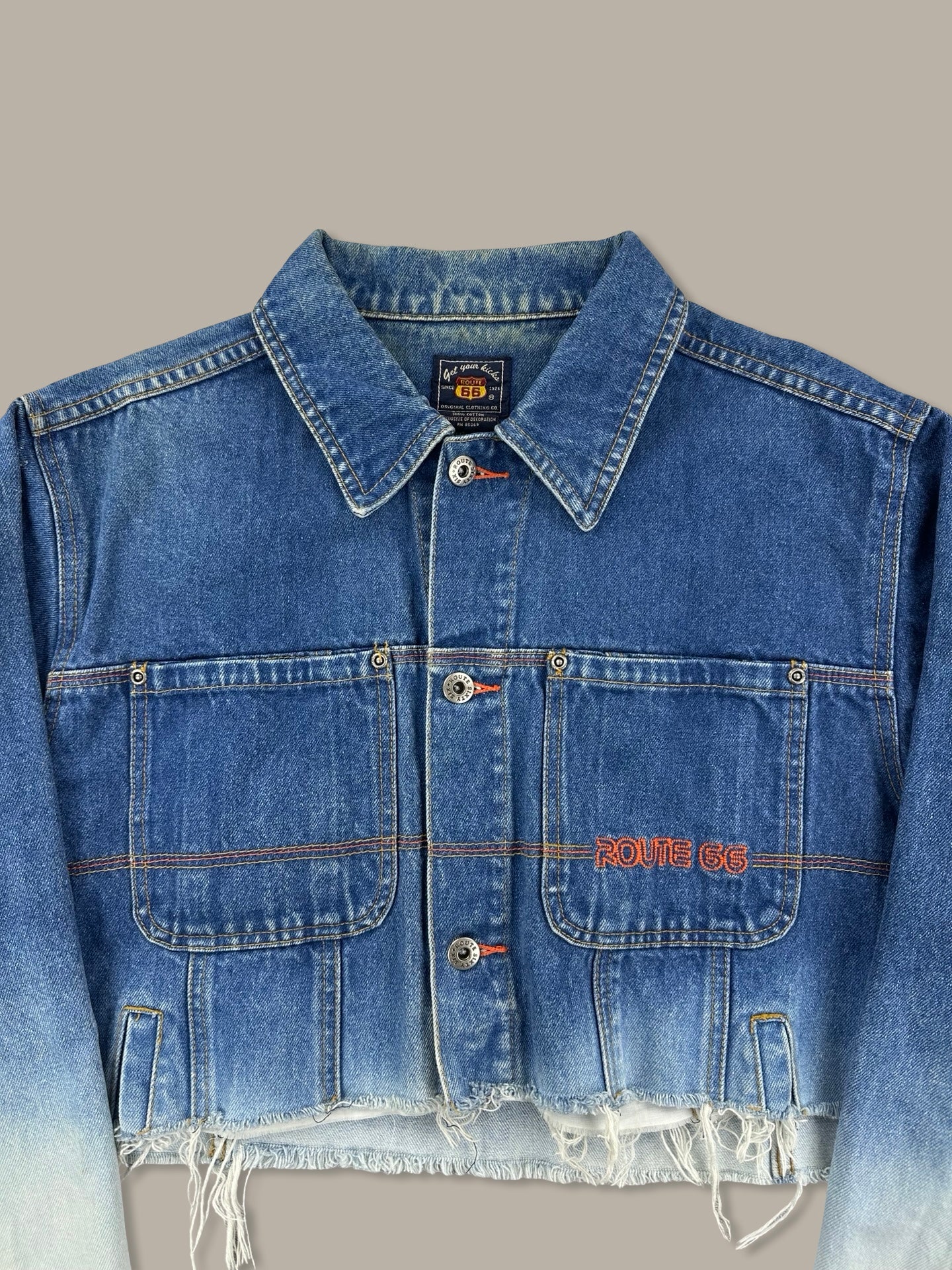 Vintage Route 66 Faded Denim Cropped Jacket Blue Navy M