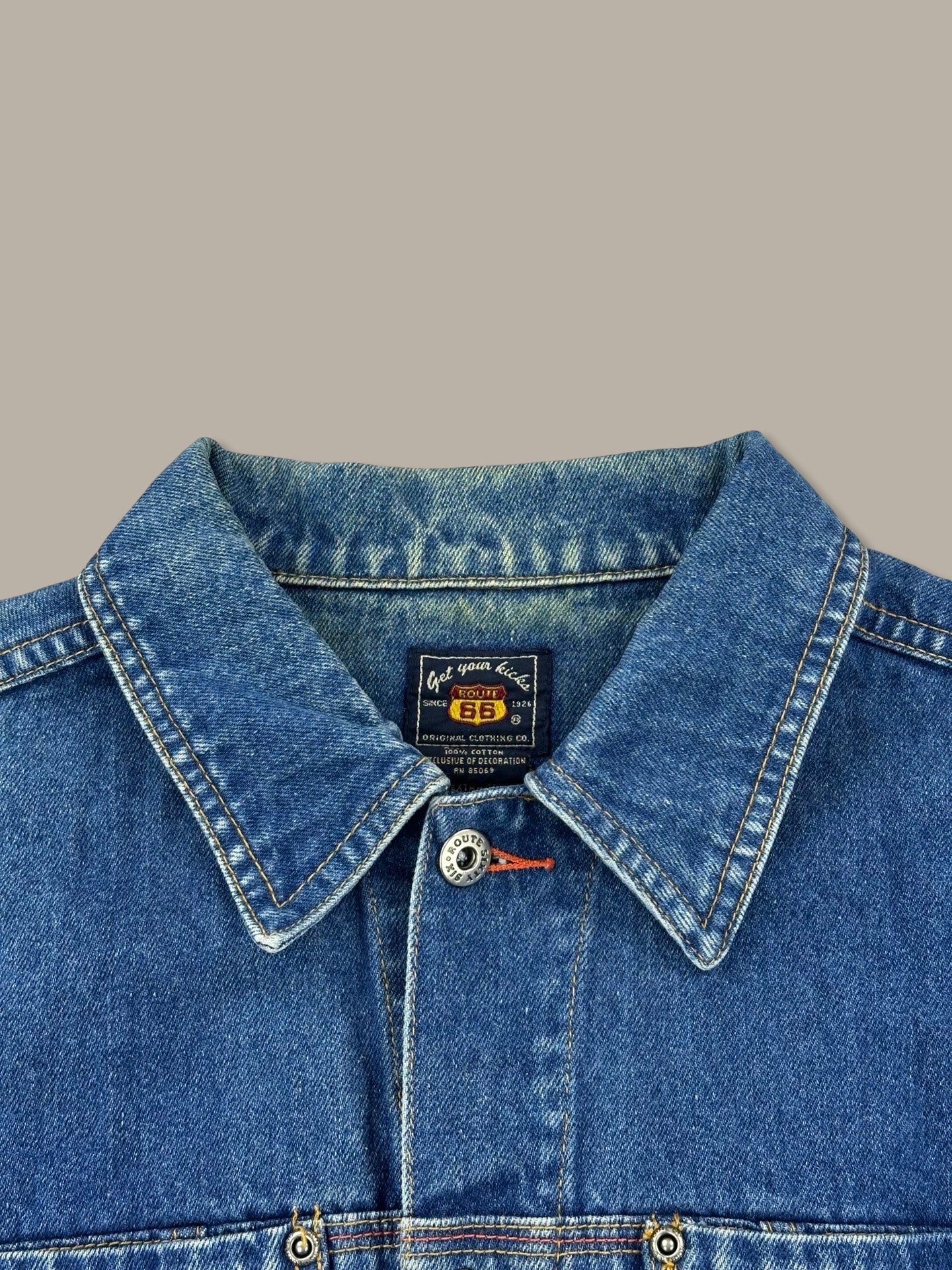 Vintage Route 66 Faded Denim Cropped Jacket Blue Navy M