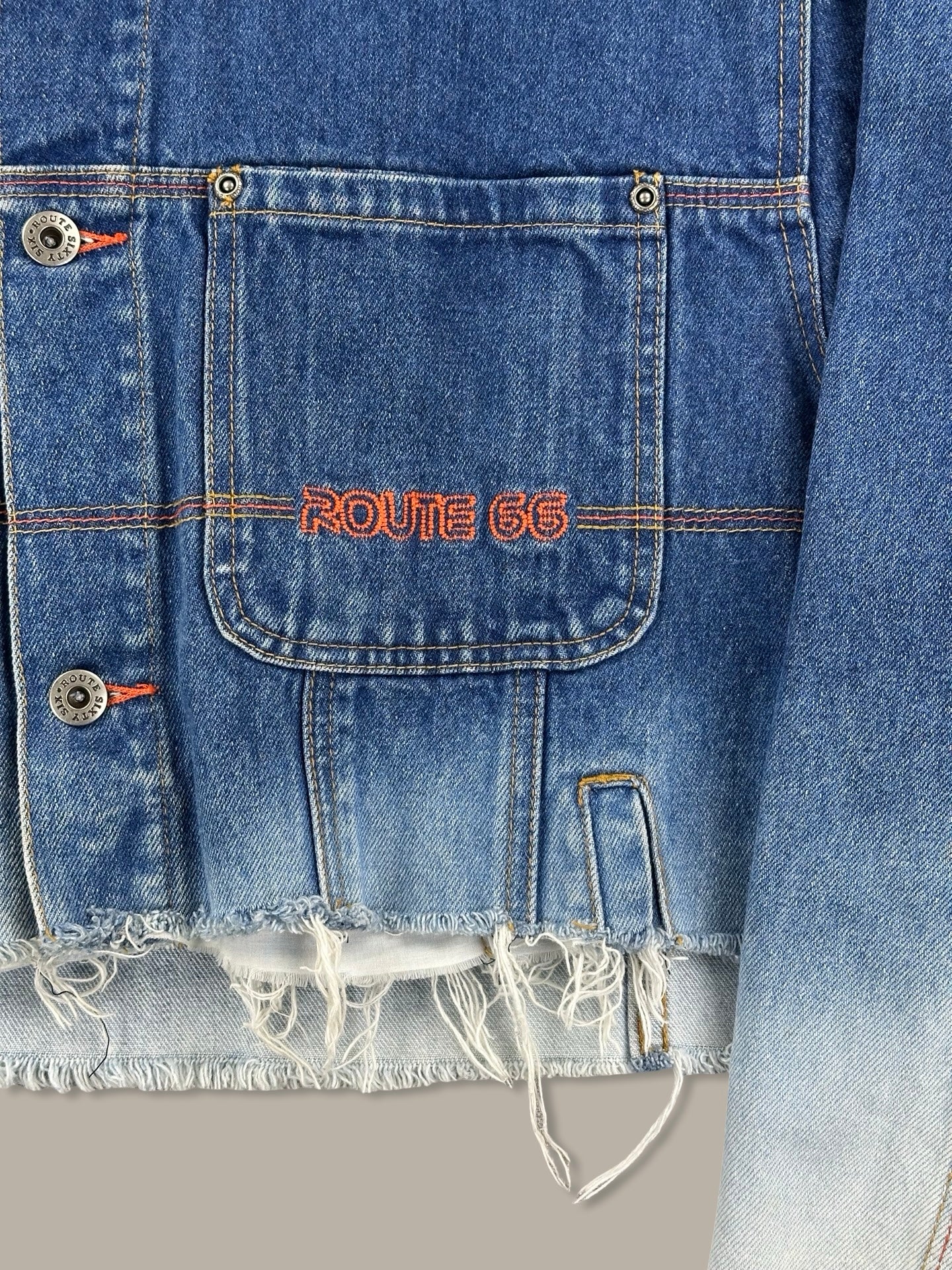 Vintage Route 66 Faded Denim Cropped Jacket Blue Navy M