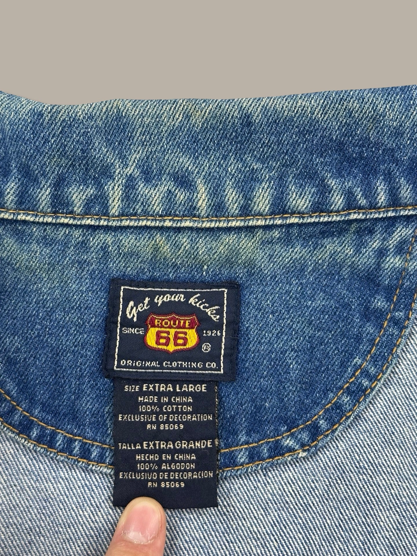 Vintage Route 66 Faded Denim Cropped Jacket Blue Navy M