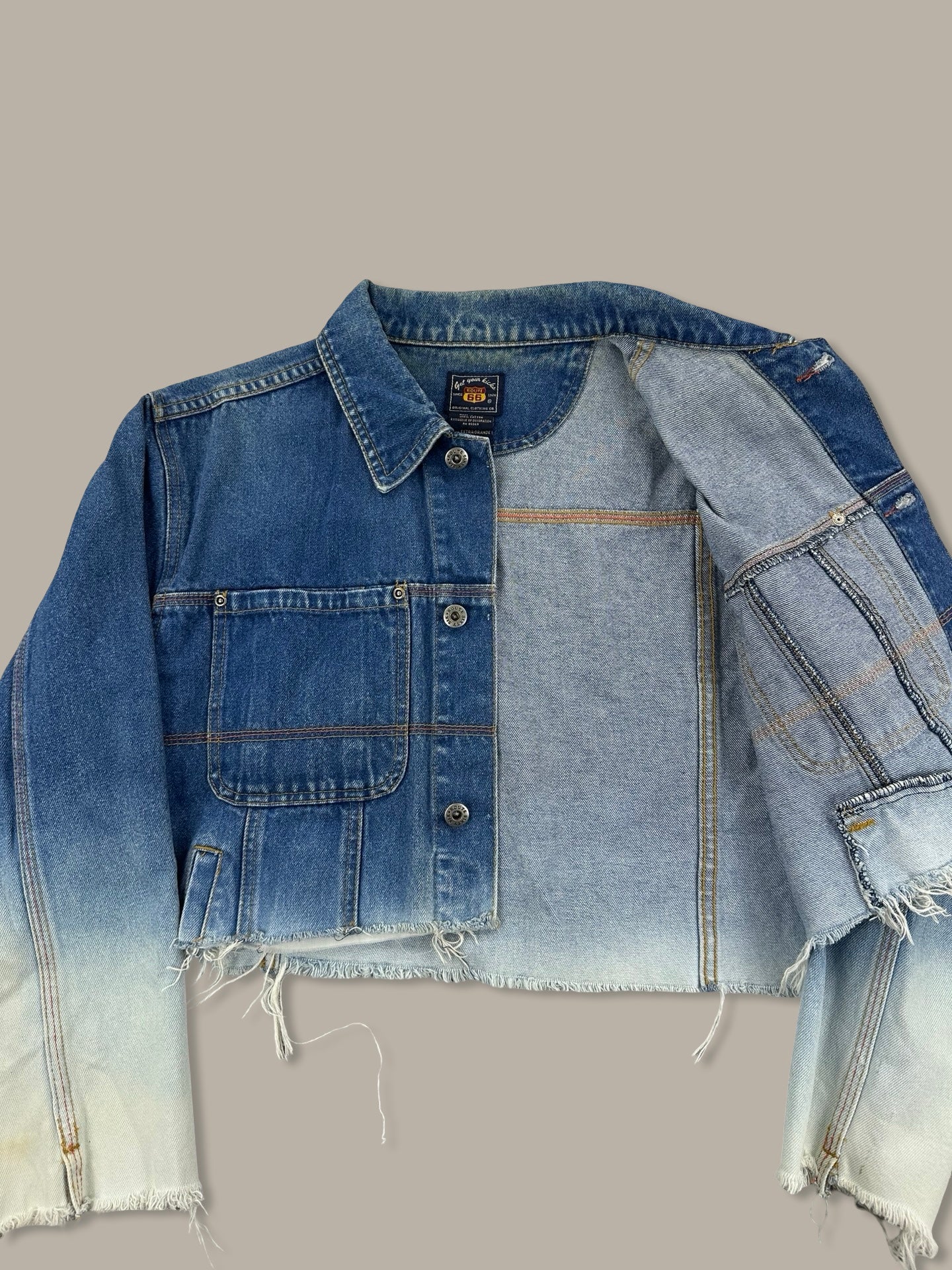 Vintage Route 66 Faded Denim Cropped Jacket Blue Navy M