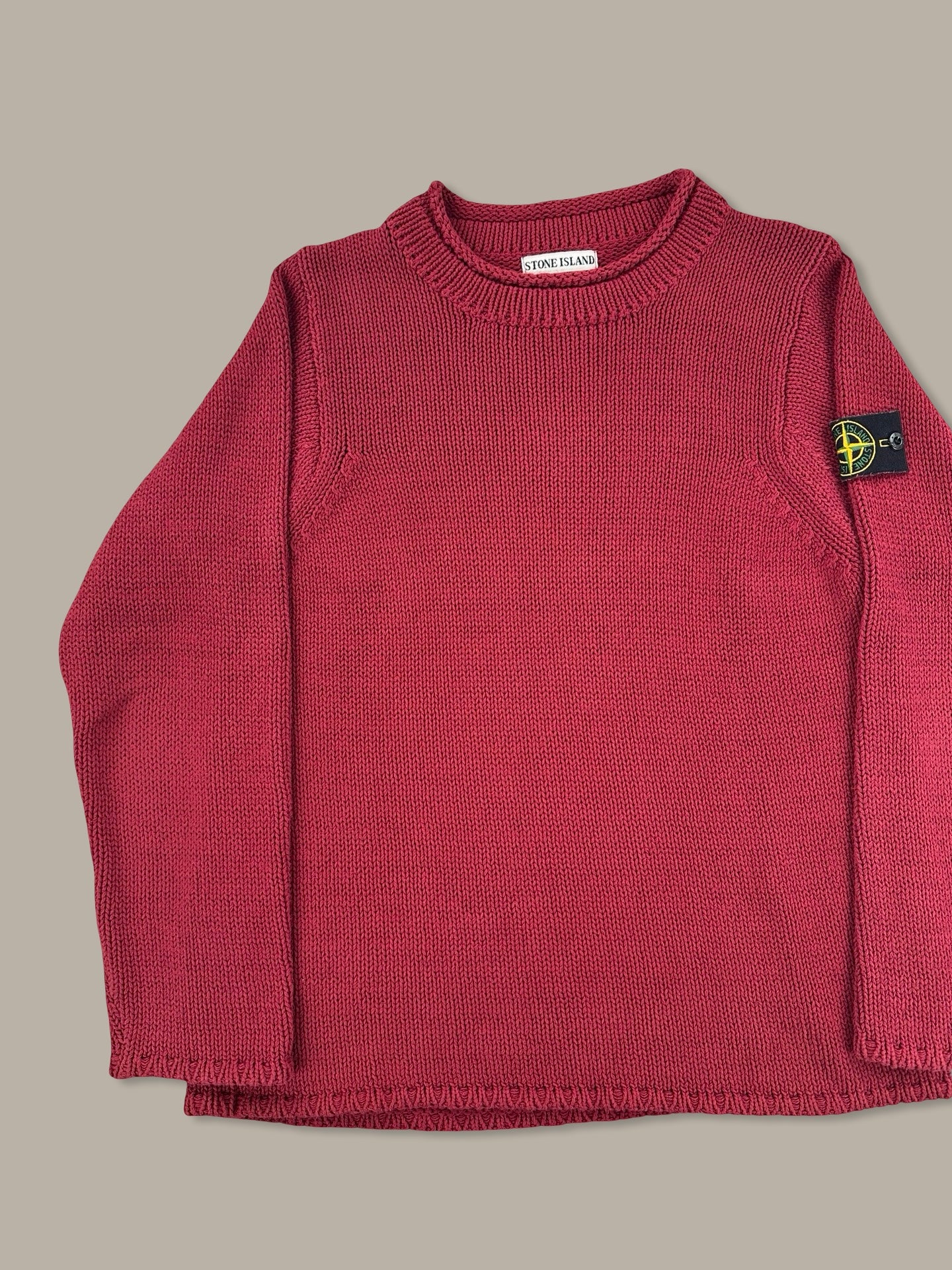 Stone Island Vintage Ribbed Wool Jumper Maglione Girocollo Rosso L