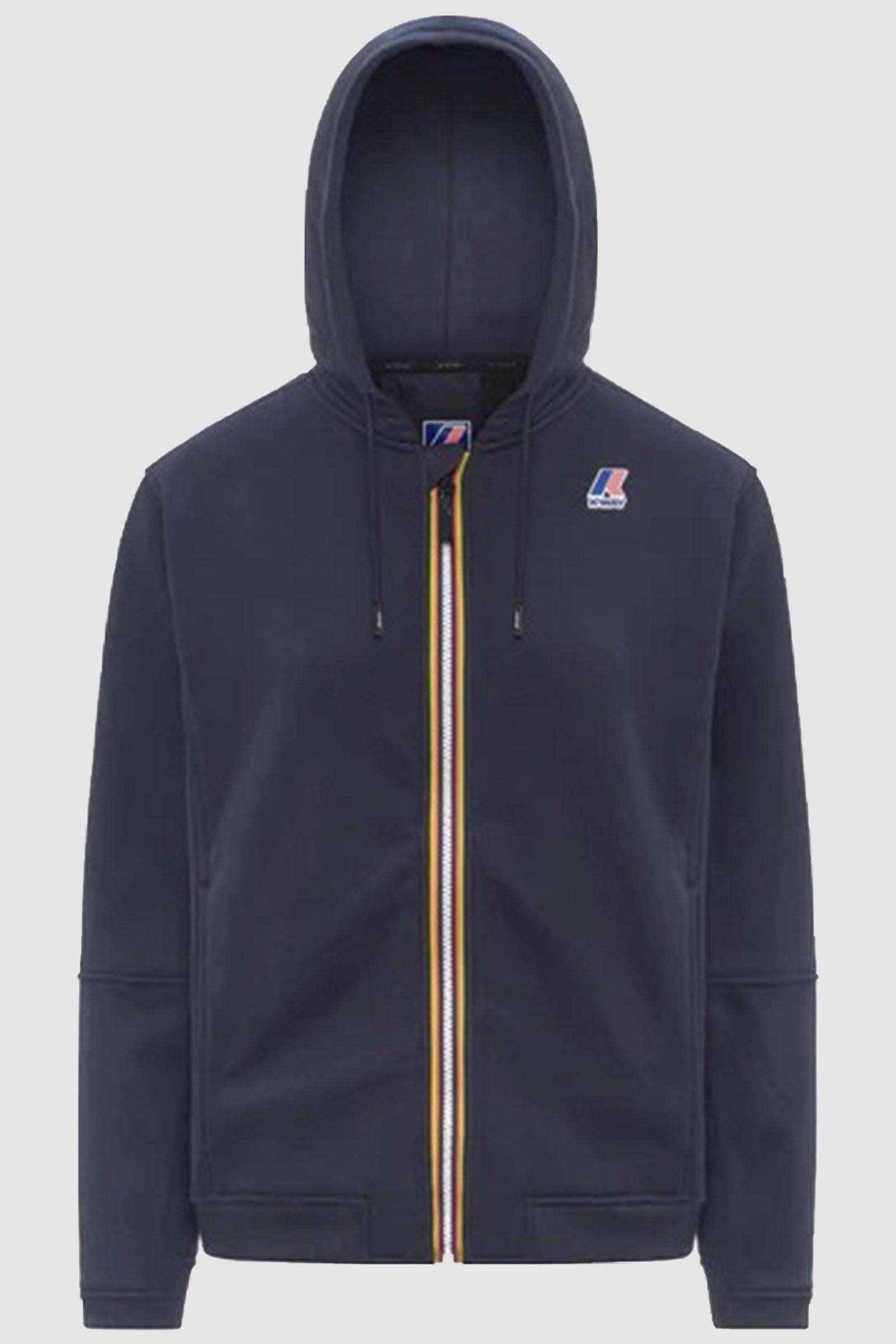 Felpa con cappuccio unisex blu con cerniera intera in pile per attività all'aperto