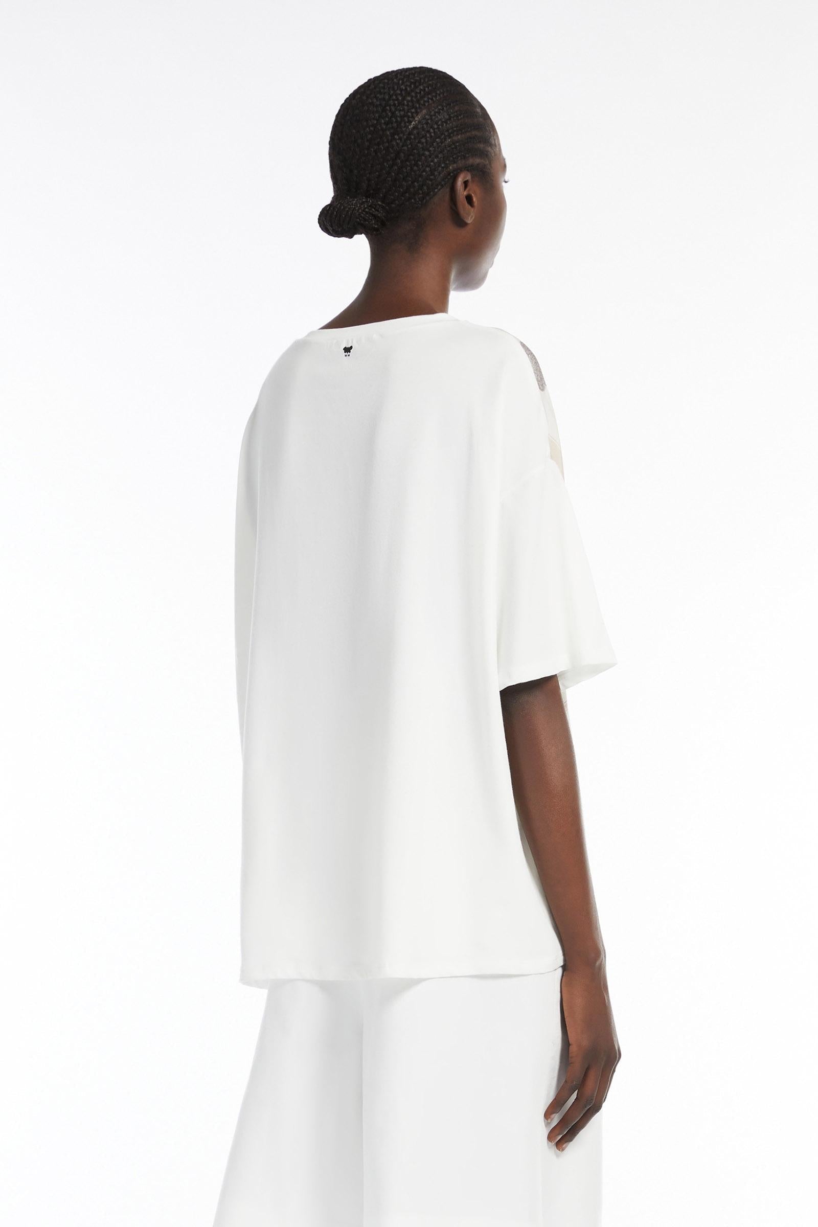 T-shirt in seta stampata e jersey