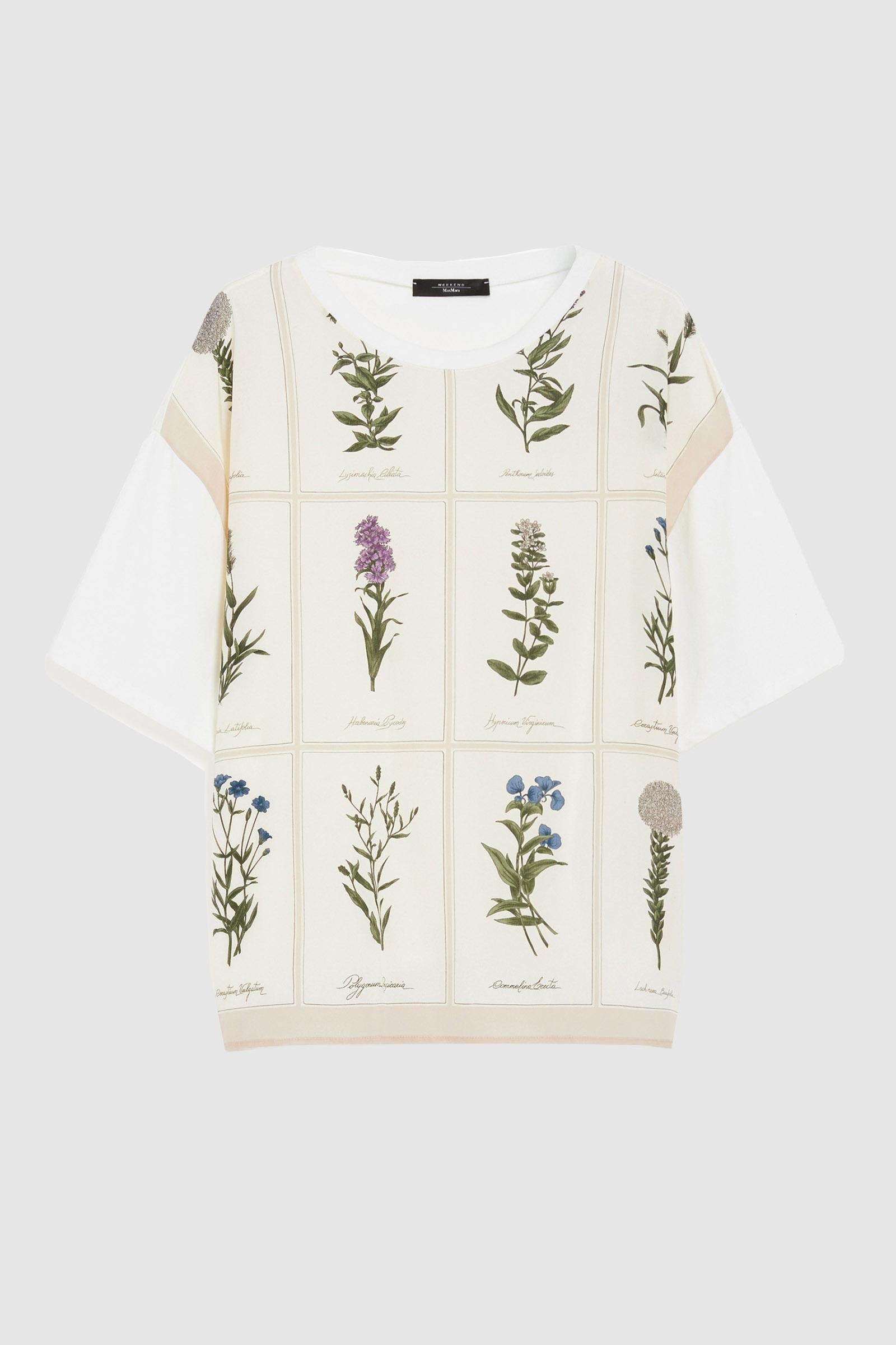 T-shirt in seta stampata e jersey