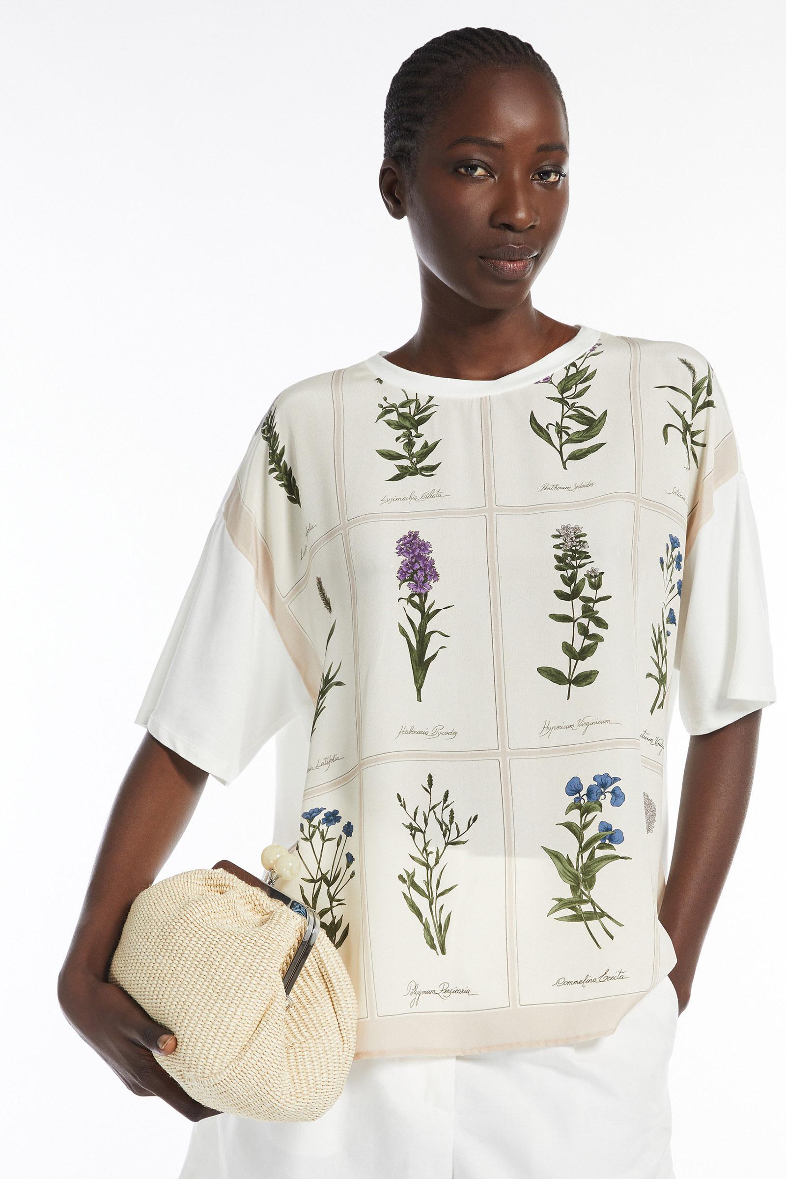 T-shirt in seta stampata e jersey
