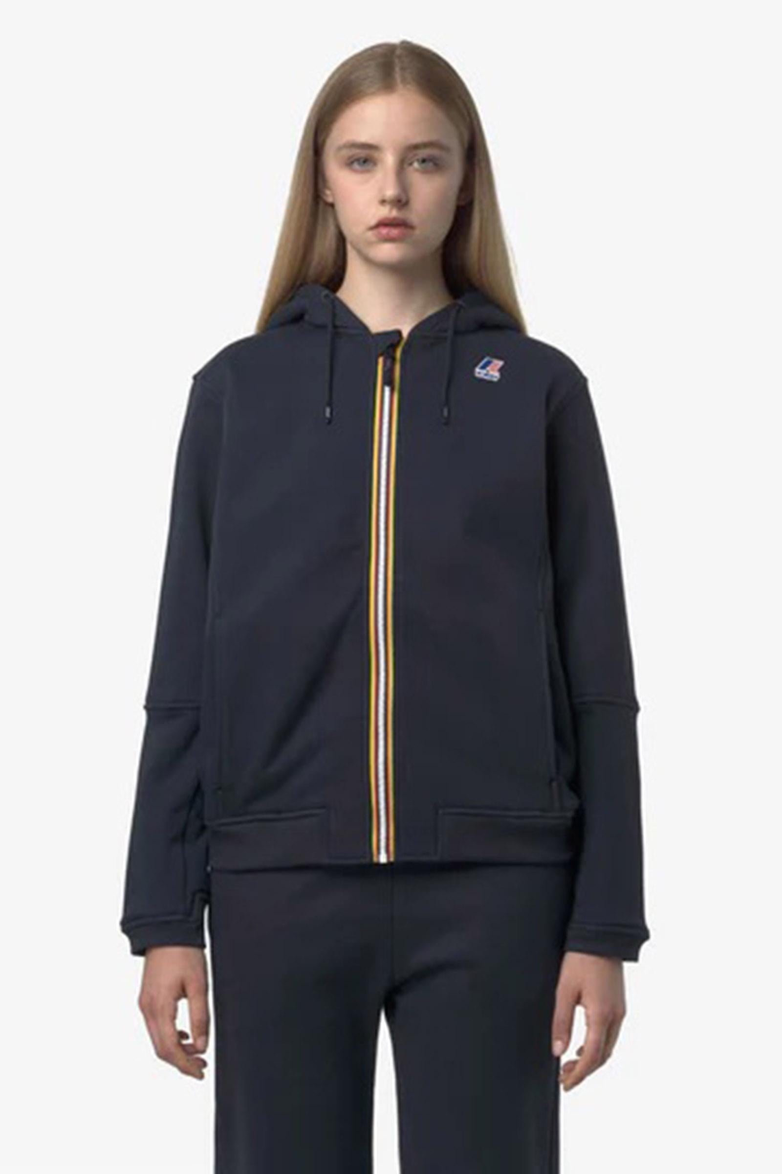 Felpa con cappuccio unisex blu con cerniera intera in pile per attività all'aperto