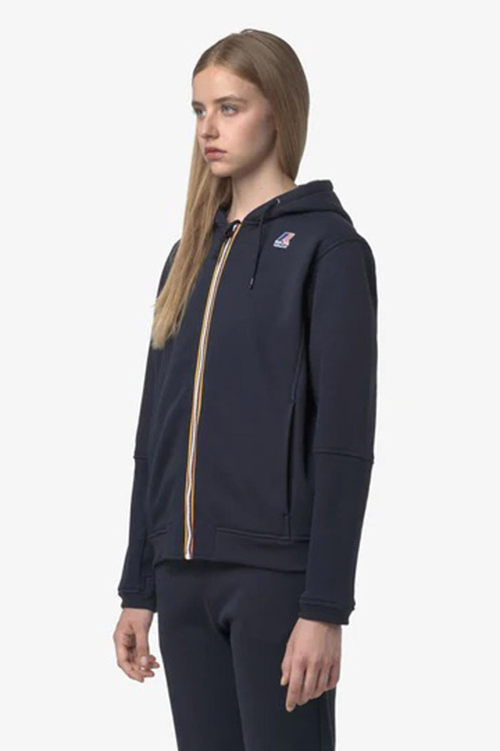 Felpa con cappuccio unisex blu con cerniera intera in pile per attività all'aperto
