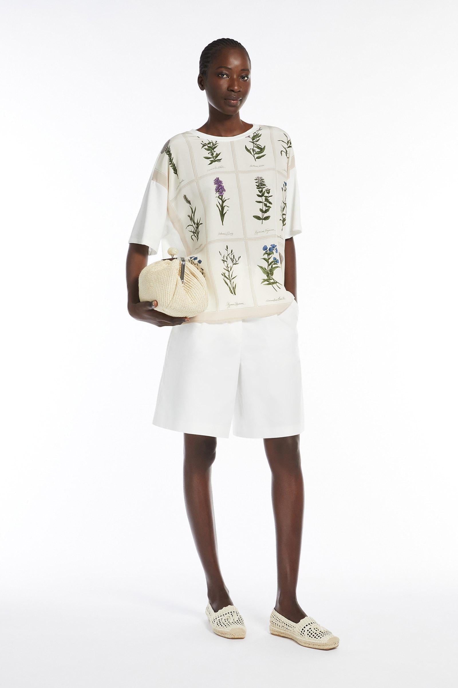 T-shirt in seta stampata e jersey