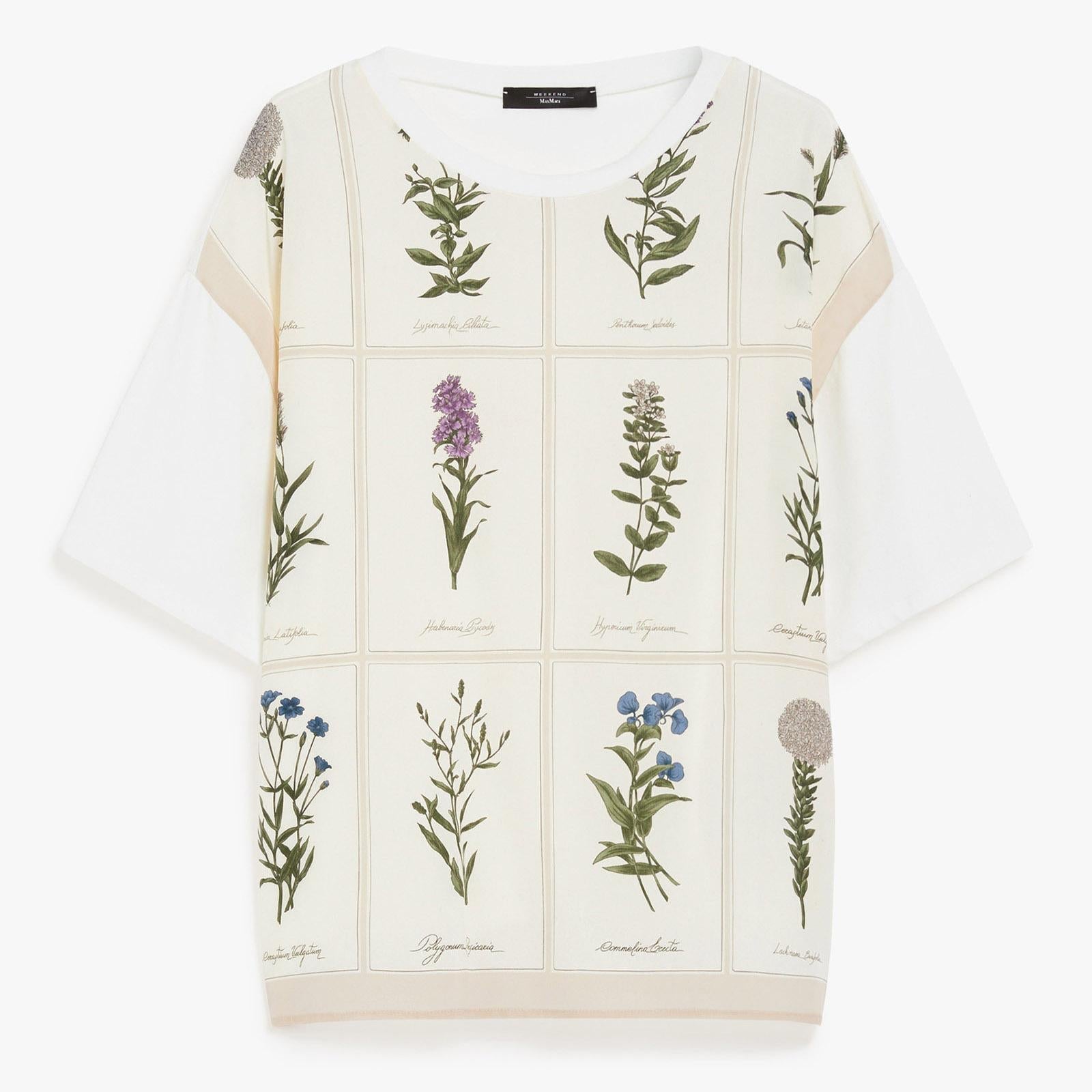 T-shirt in seta stampata e jersey
