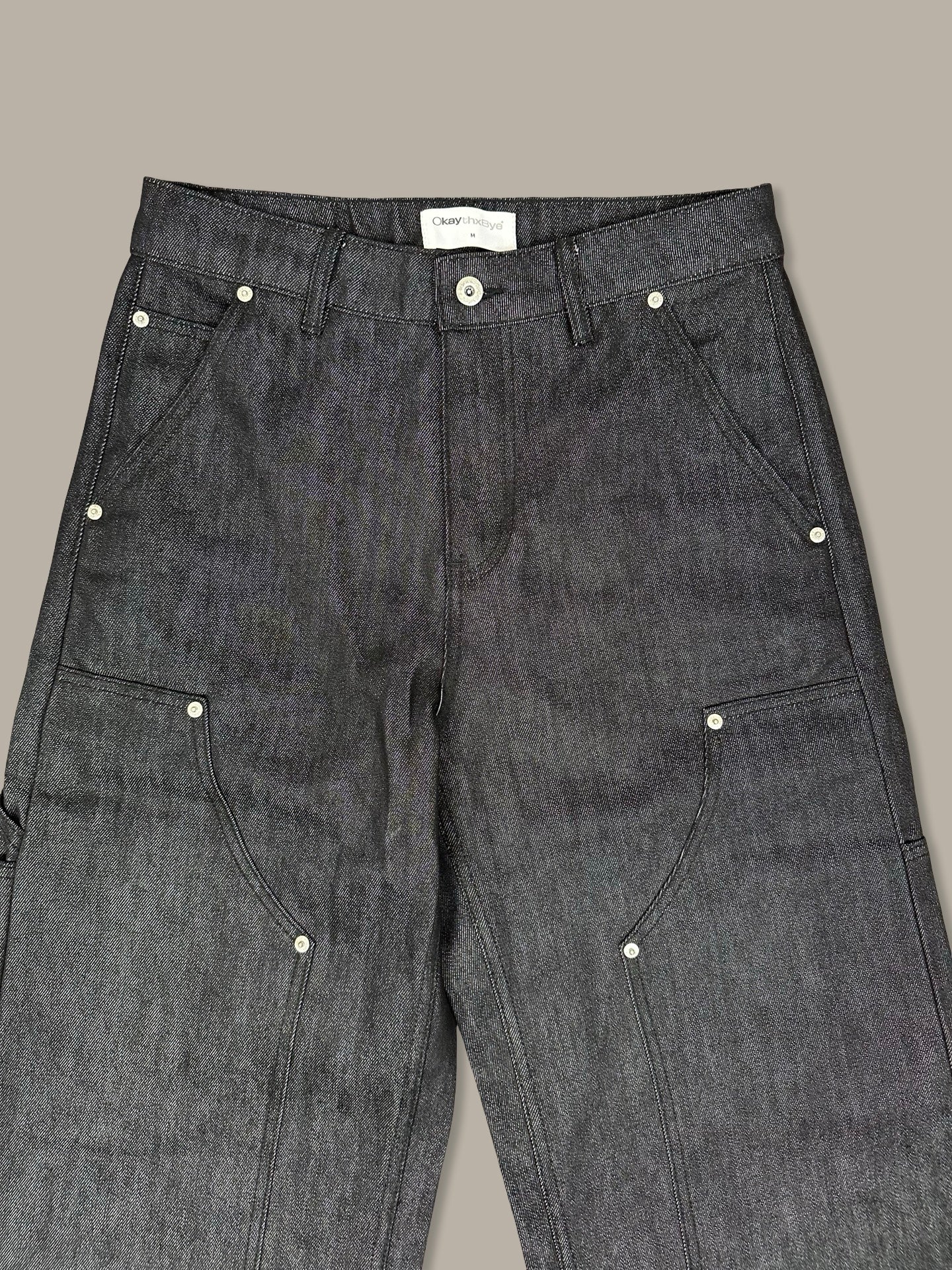 Raw Denim Double Knee Jeans 13oz Nero