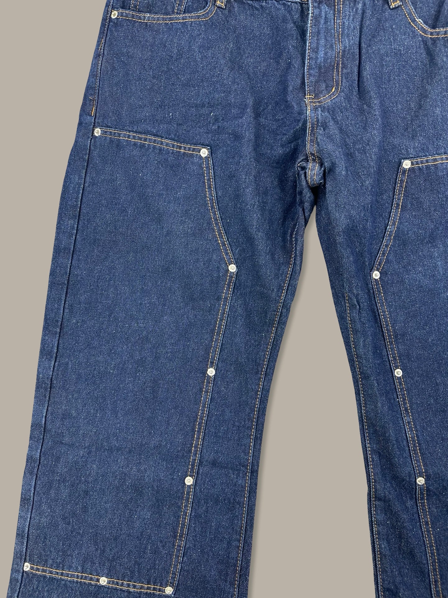 Carpenter Double Waist Denim Pants Blue L