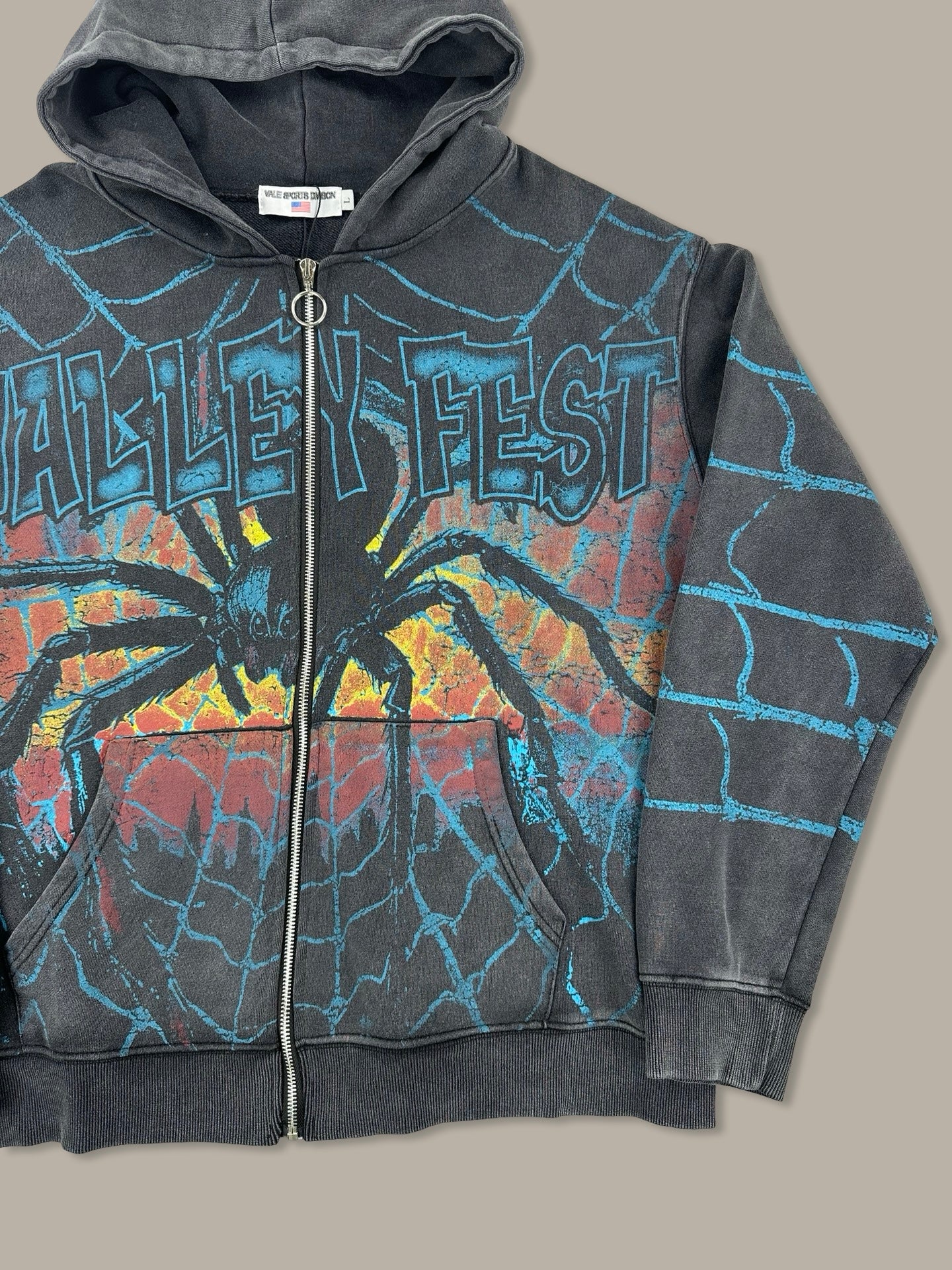 Valley Spider Print Hoodie Washed Nero L