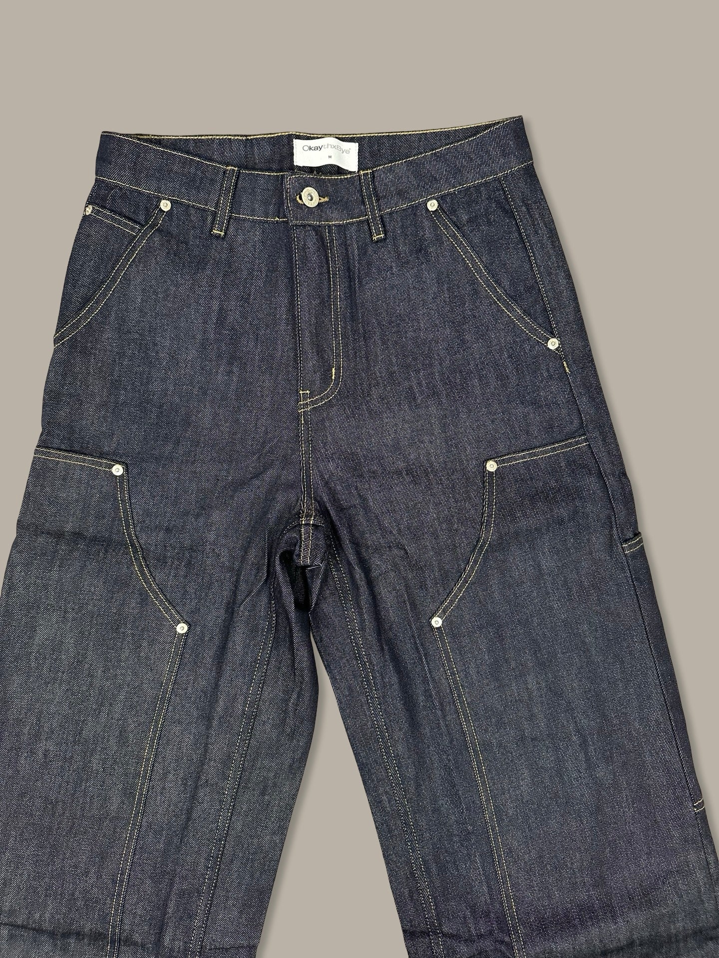 Raw Denim Double Knee Jeans 13oz Blue Navy