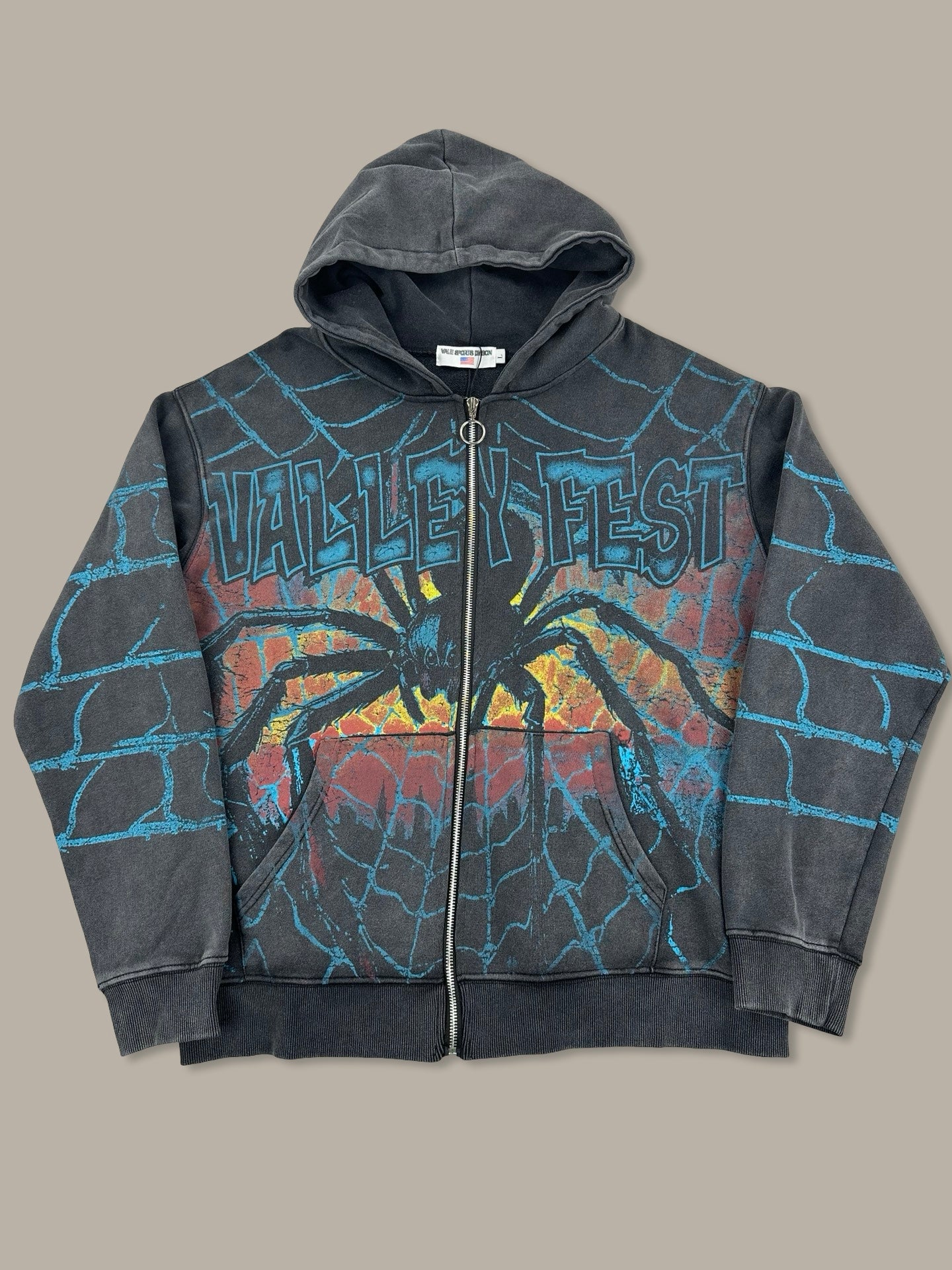 Valley Spider Print Hoodie Washed Nero L