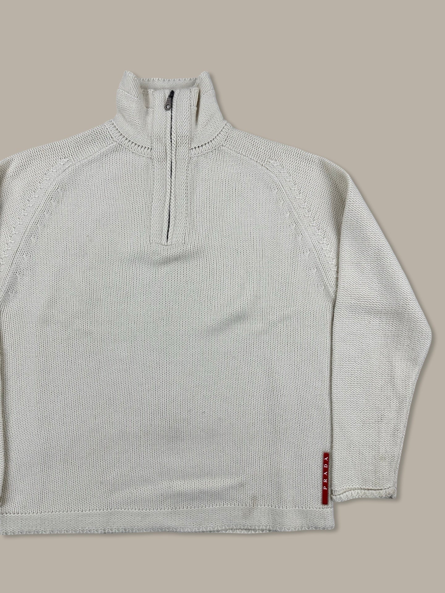 Prada 1/4 Zip Jumper Red Tab Beige L