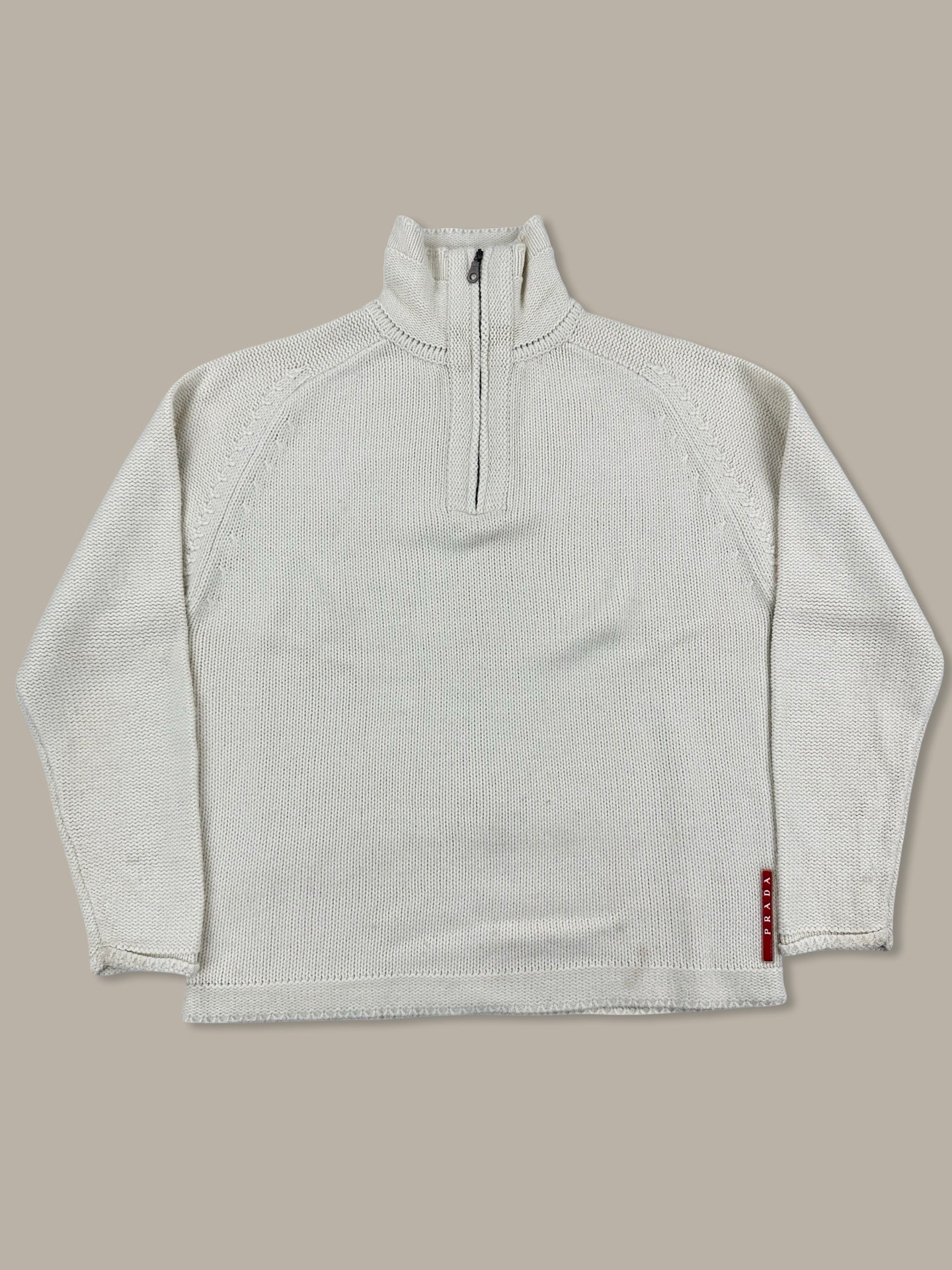 Prada 1/4 Zip Jumper Red Tab Beige L