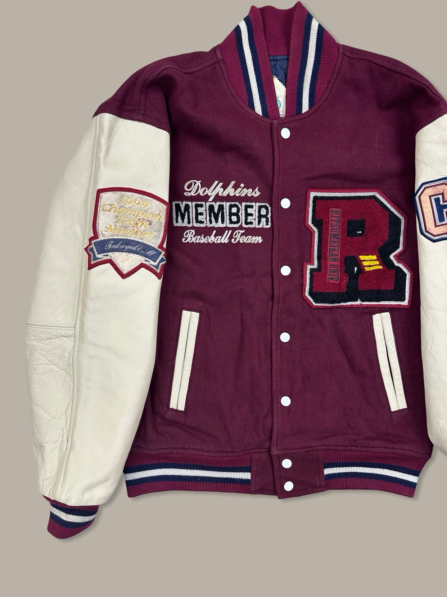 Dolphins Basket Japan Varsity Jacket Vintage Bordeaux L