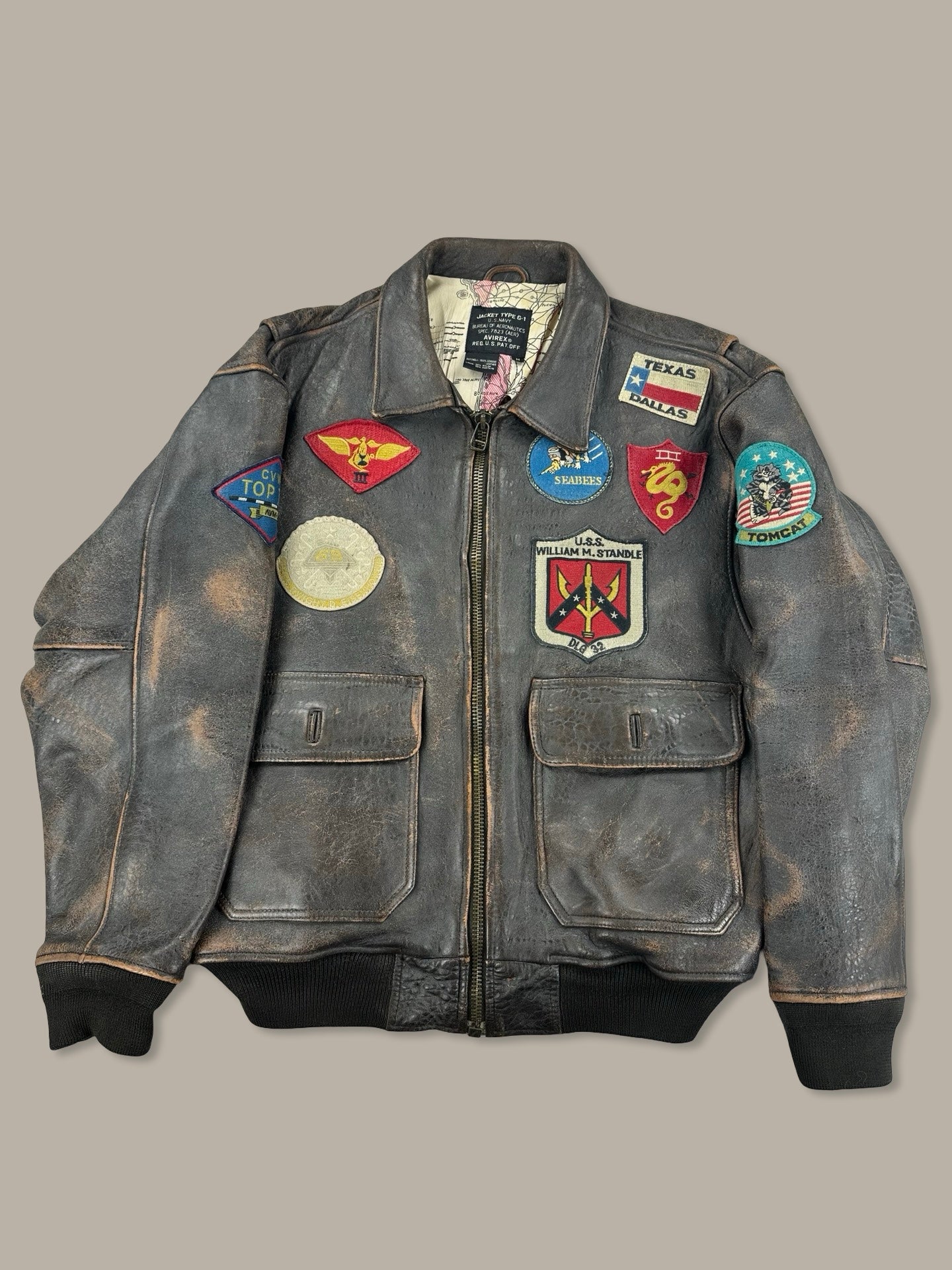 Avirex Leather Aviation Bomber Type G-1 Top Gun Vintage Marrone M