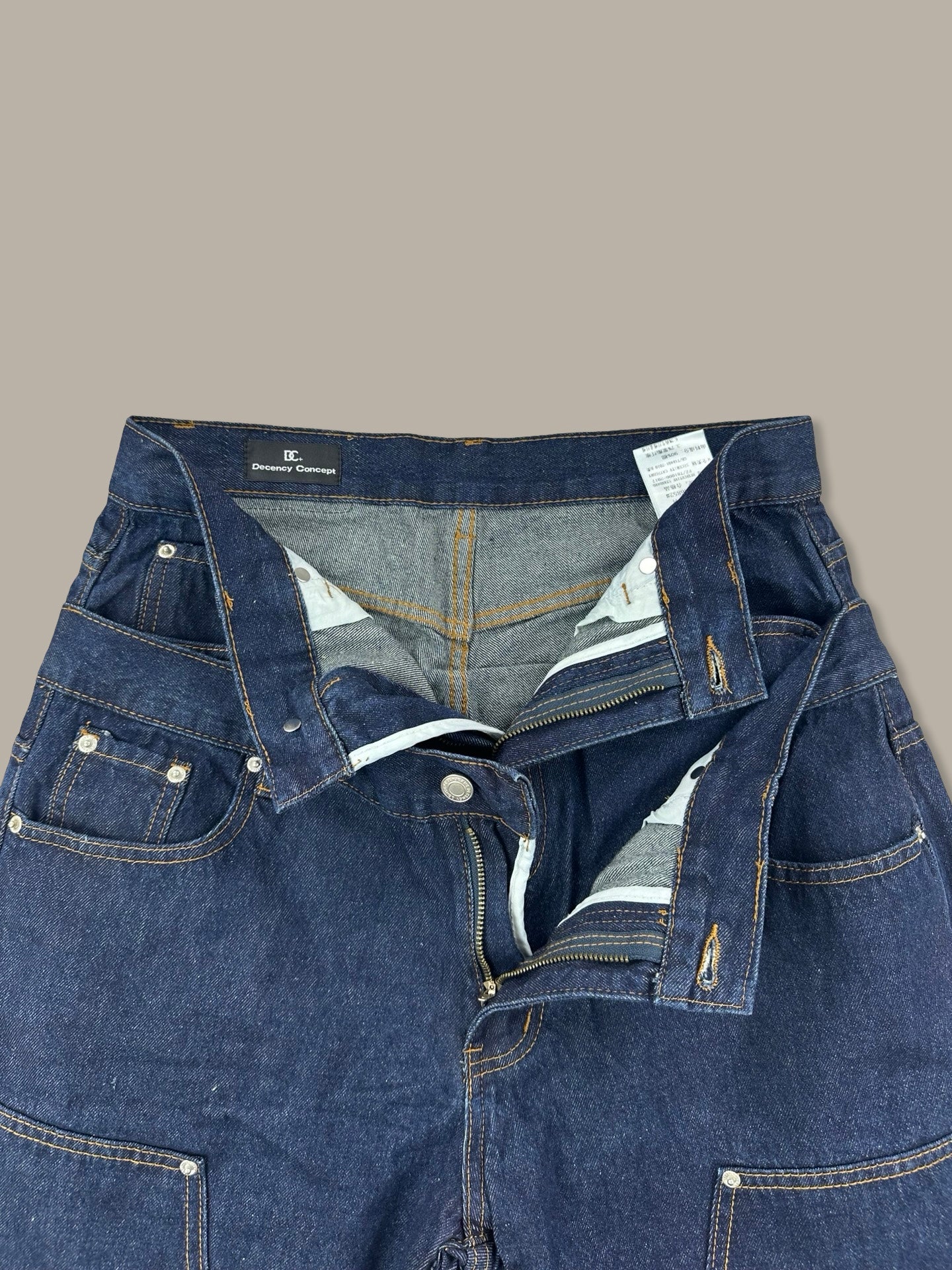 Carpenter Double Waist Denim Pants Blue L