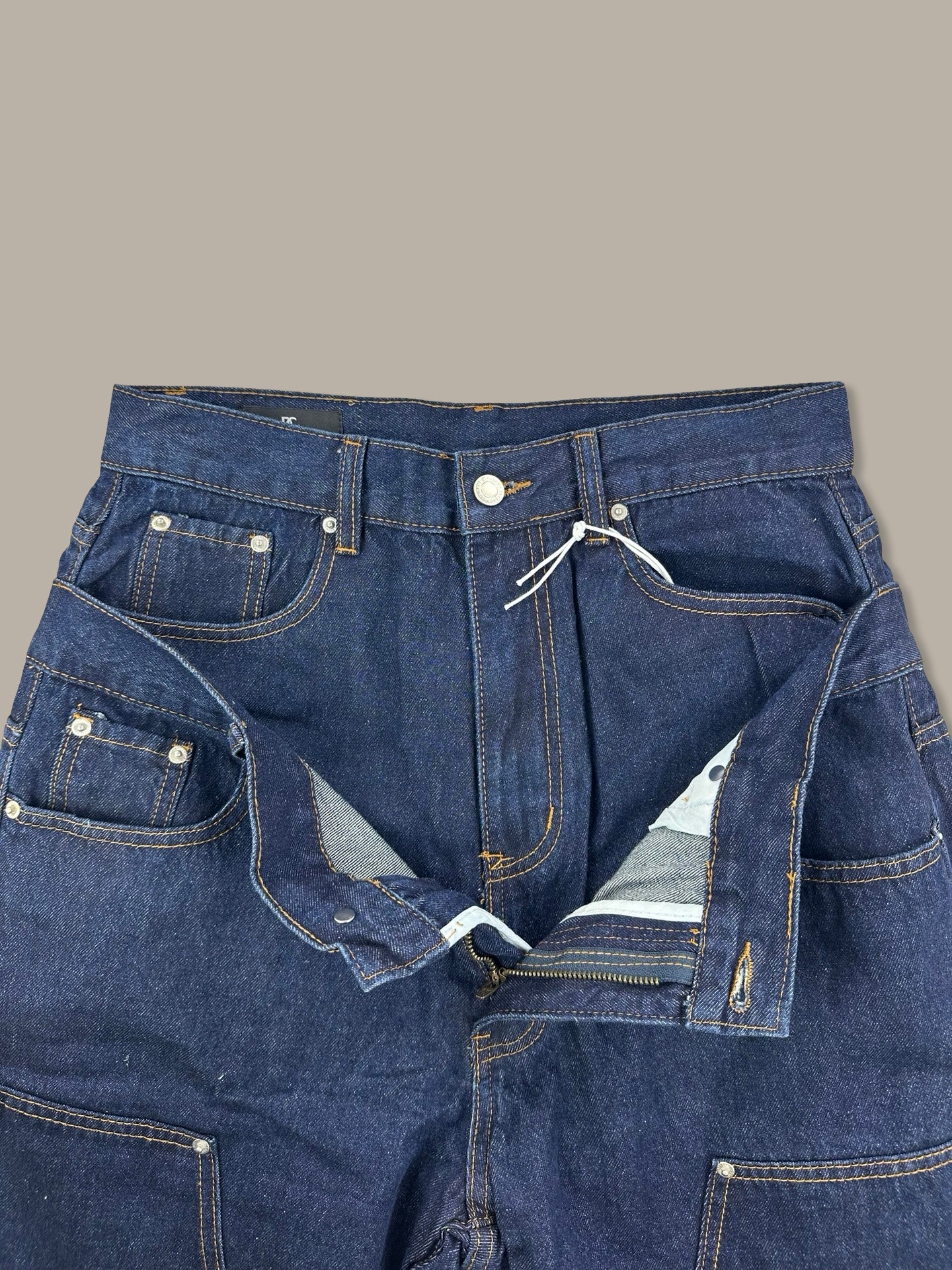 Carpenter Double Waist Denim Pants Blue L