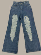 Jeans Wide Leg Denim con Inserti Semi-Trasparenti Blue M