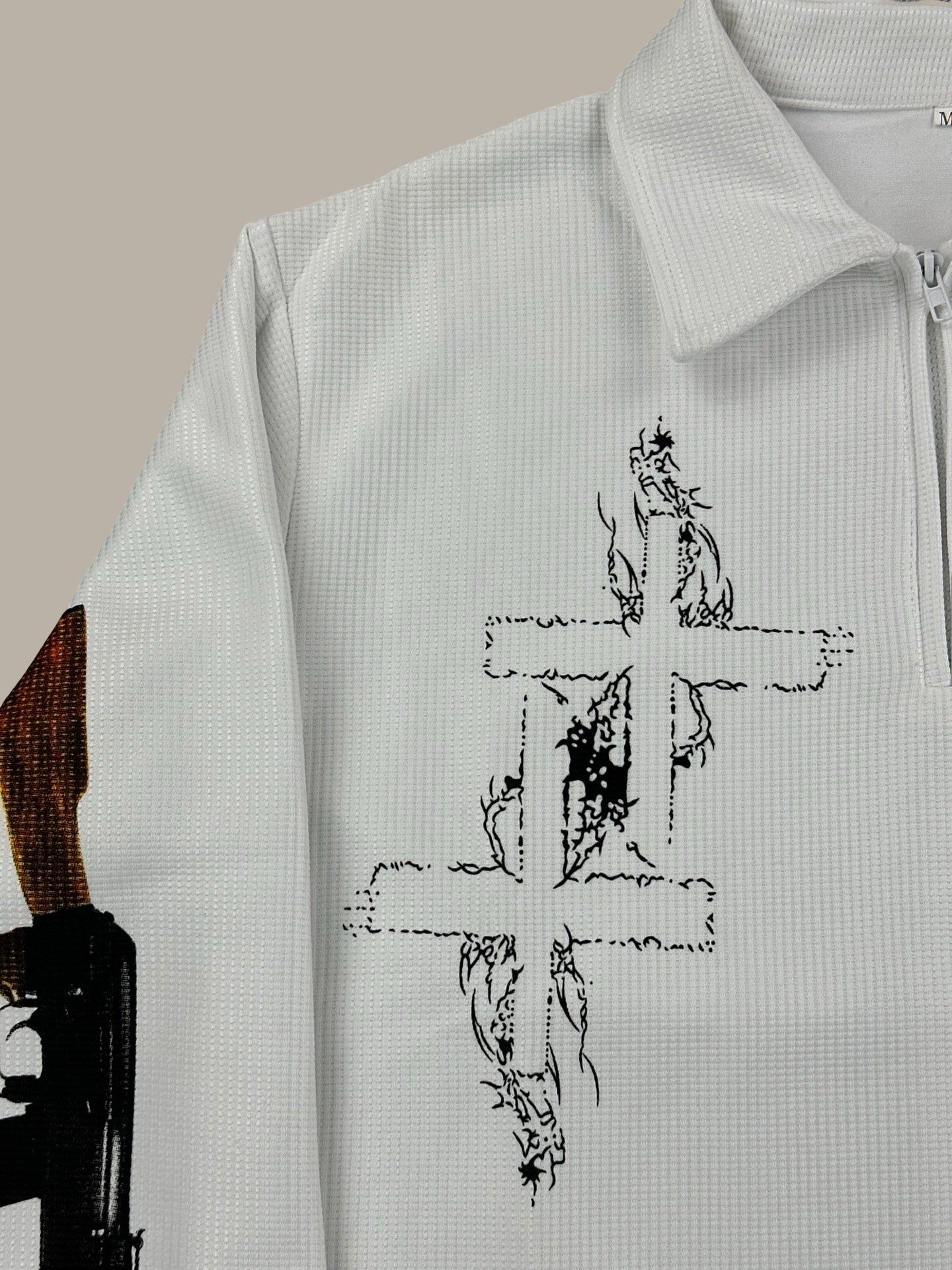 Gothic Print Waffle Crewneck Bianco M