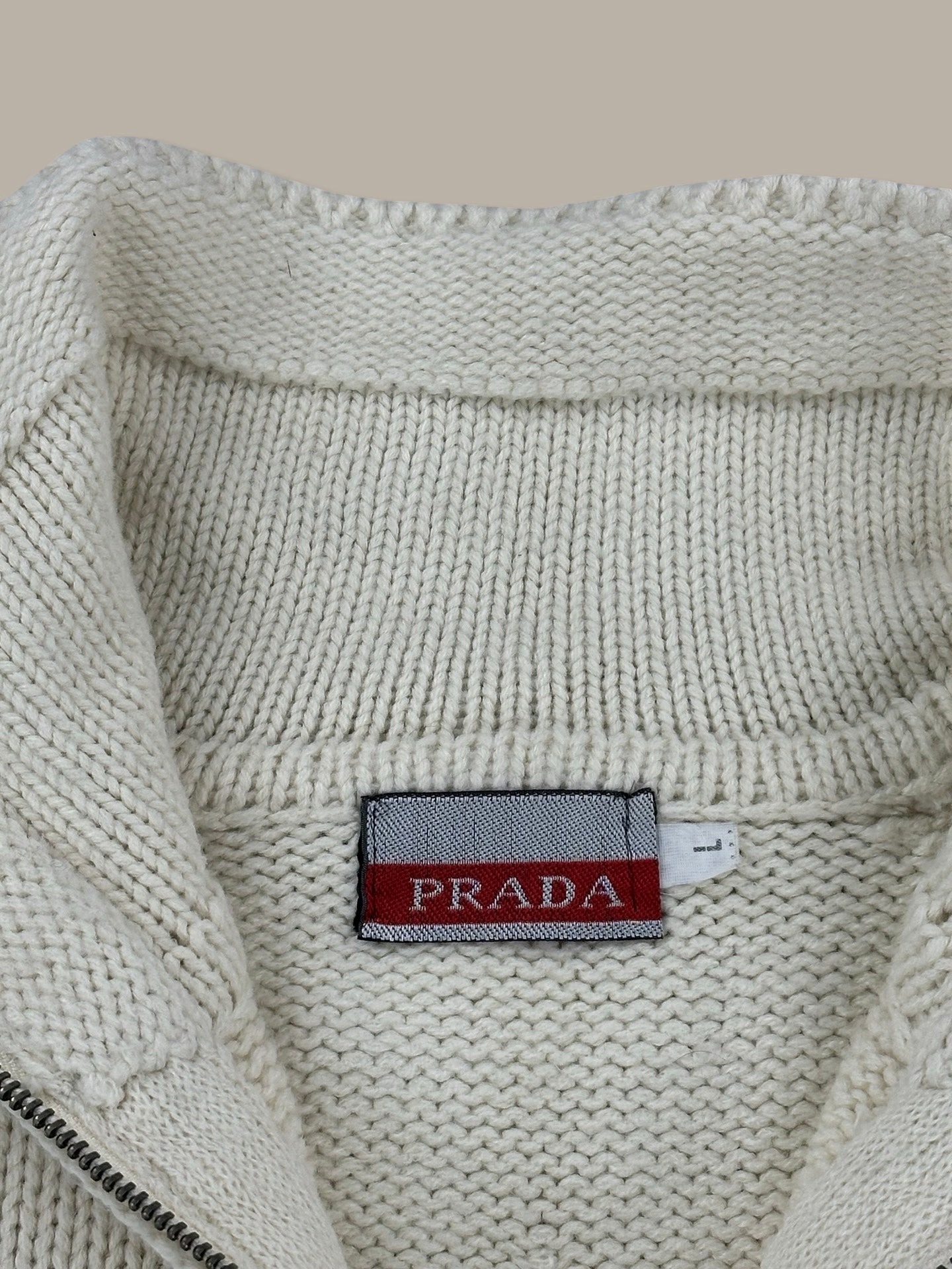 Prada 1/4 Zip Jumper Red Tab Beige L