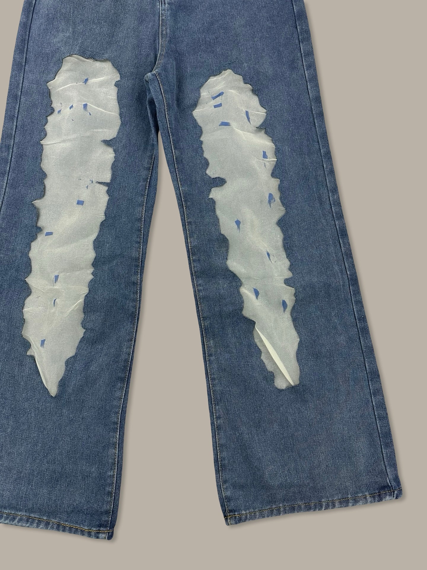 Jeans Wide Leg Denim con Inserti Semi-Trasparenti Blue M