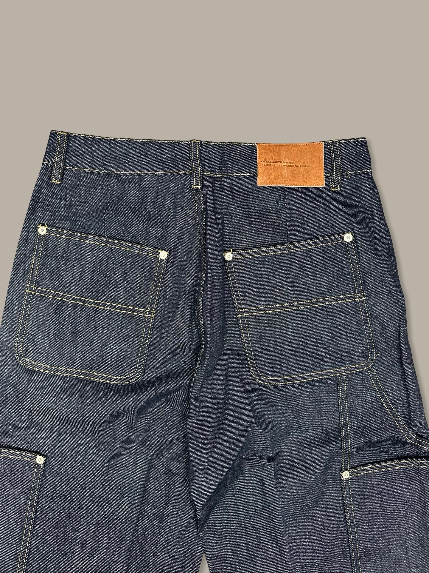 Raw Denim Double Knee Jeans 13oz Blue Navy