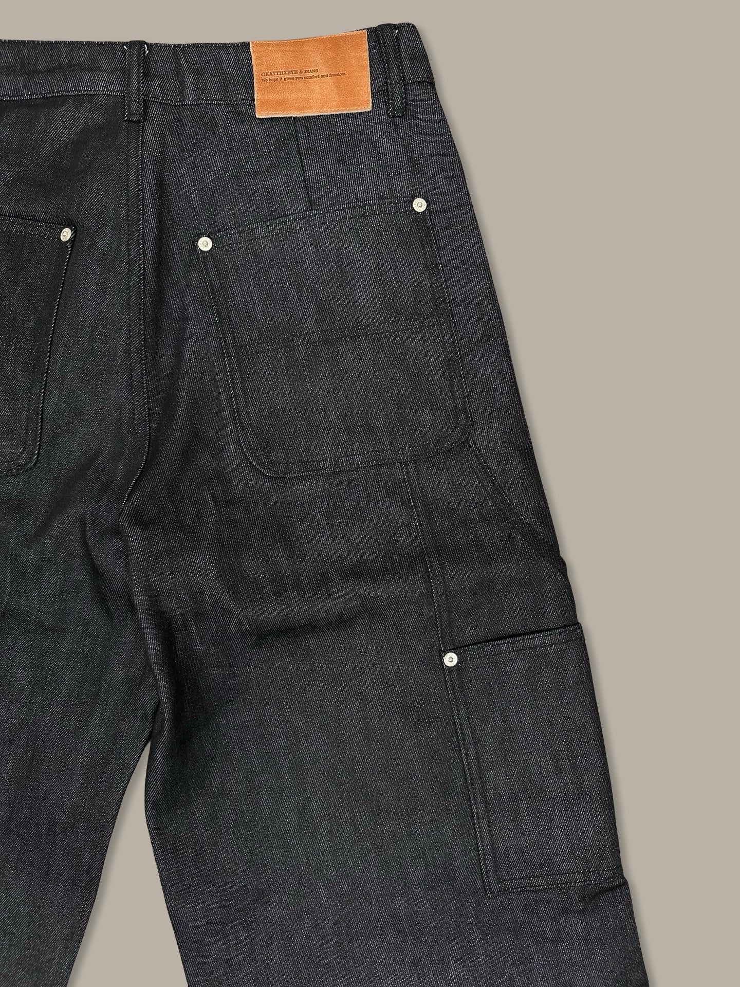 Raw Denim Double Knee Jeans 13oz Nero