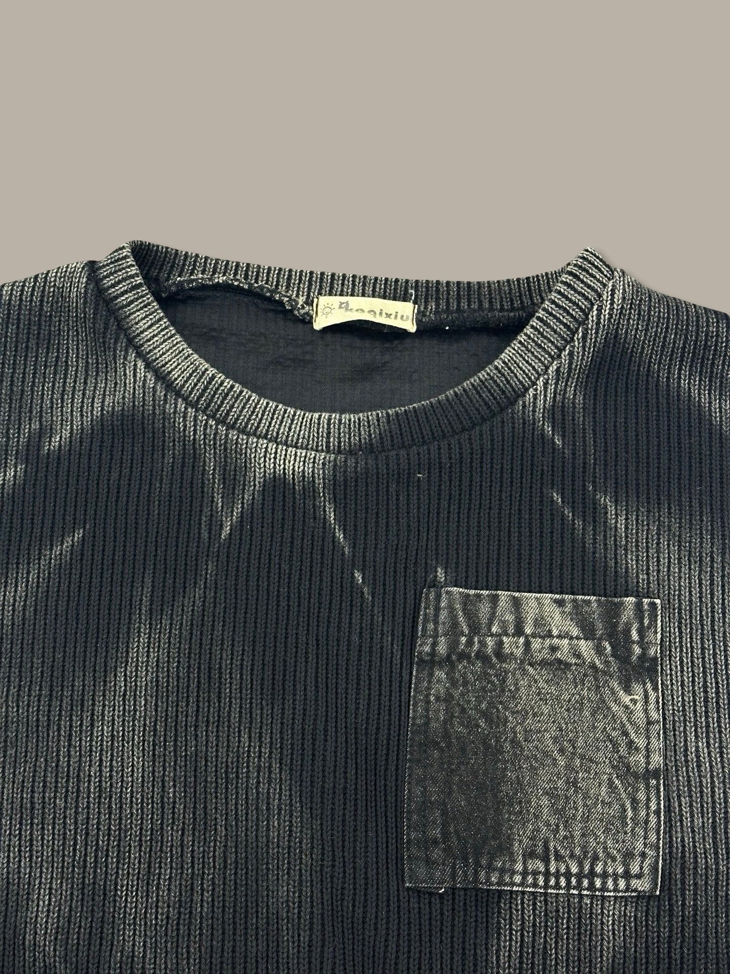 Distressed Washed Jumper con Patch Nero M