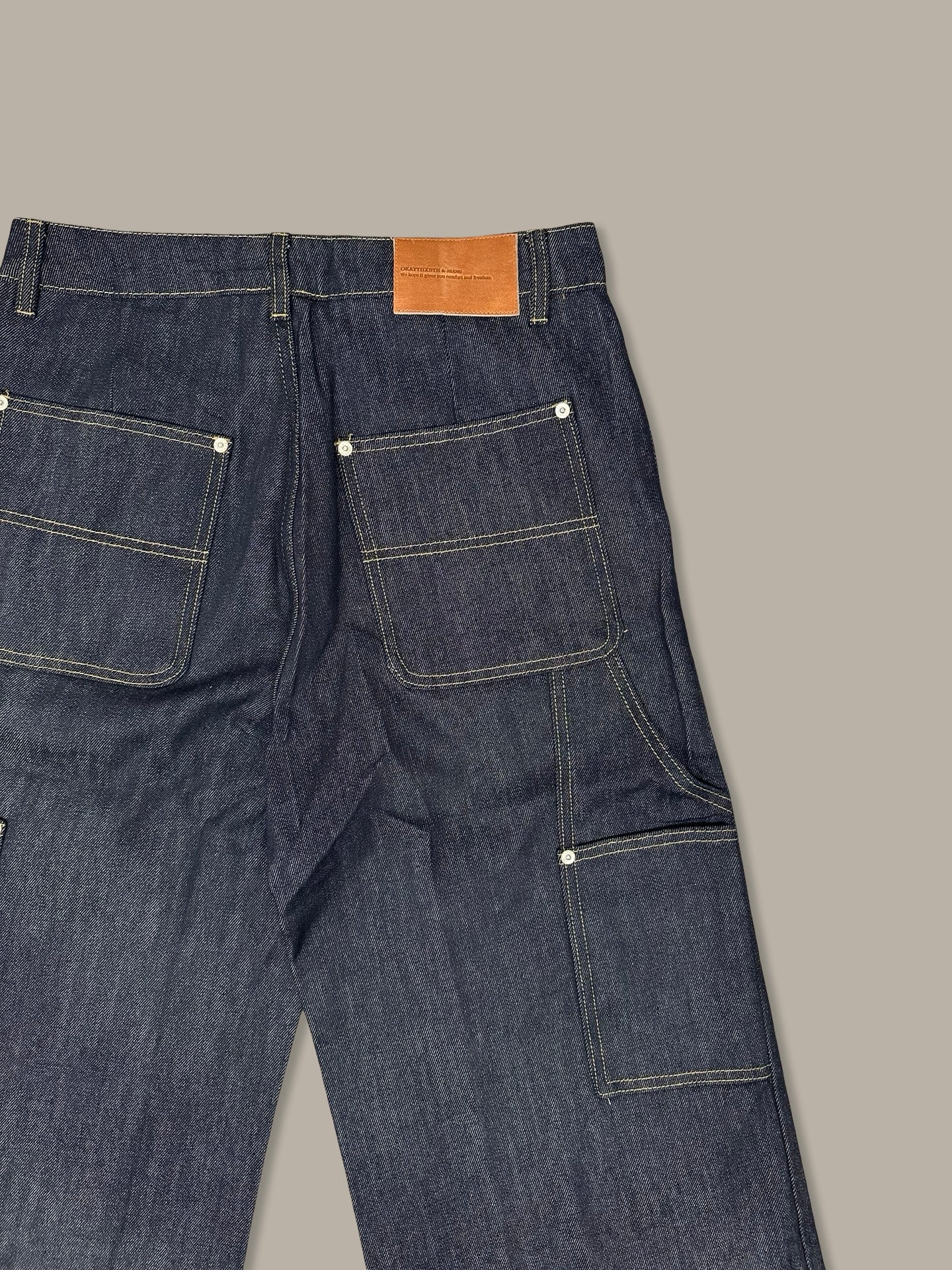 Raw Denim Double Knee Jeans 13oz Blue Navy