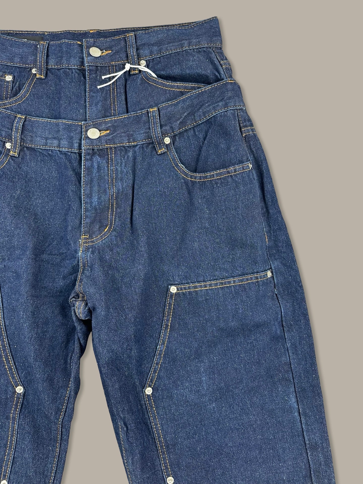 Carpenter Double Waist Denim Pants Blue L