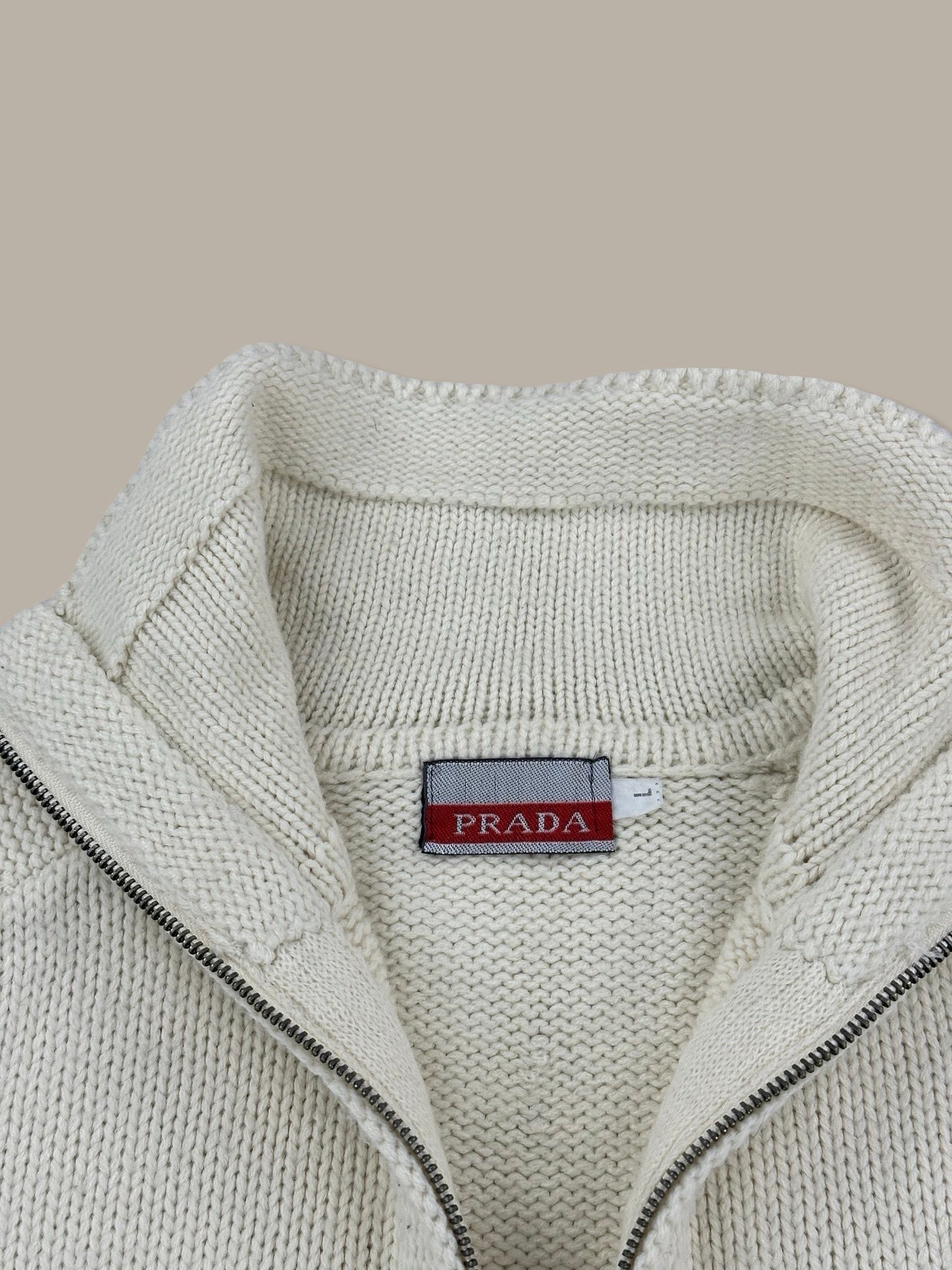 Prada 1/4 Zip Jumper Red Tab Beige L