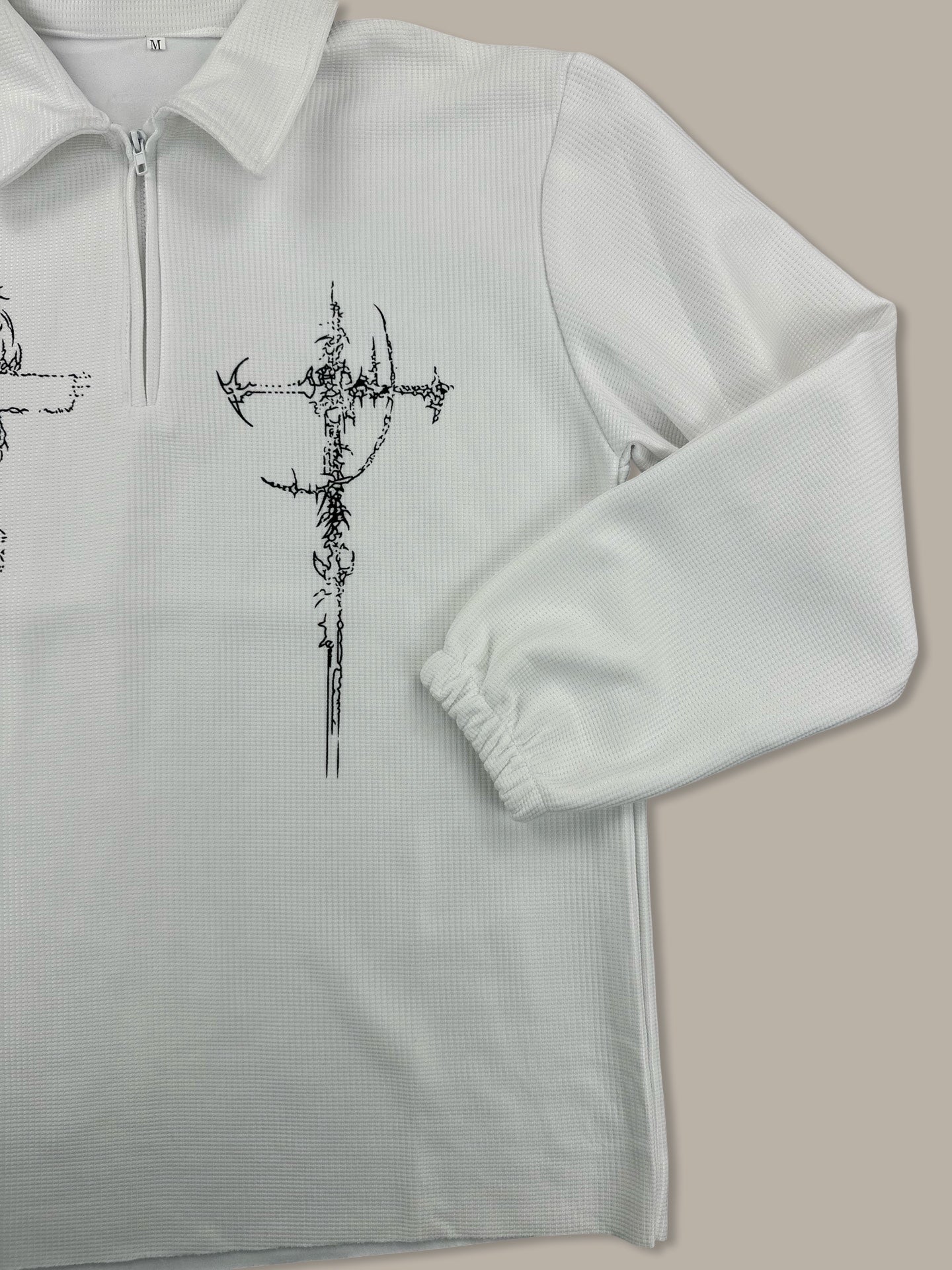 Gothic Print Waffle Crewneck Bianco M