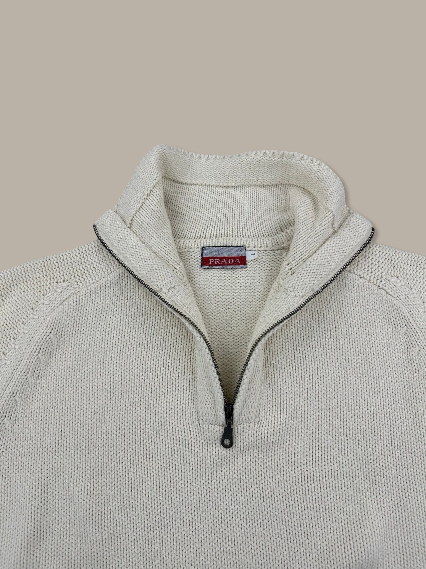 Prada 1/4 Zip Jumper Red Tab Beige L