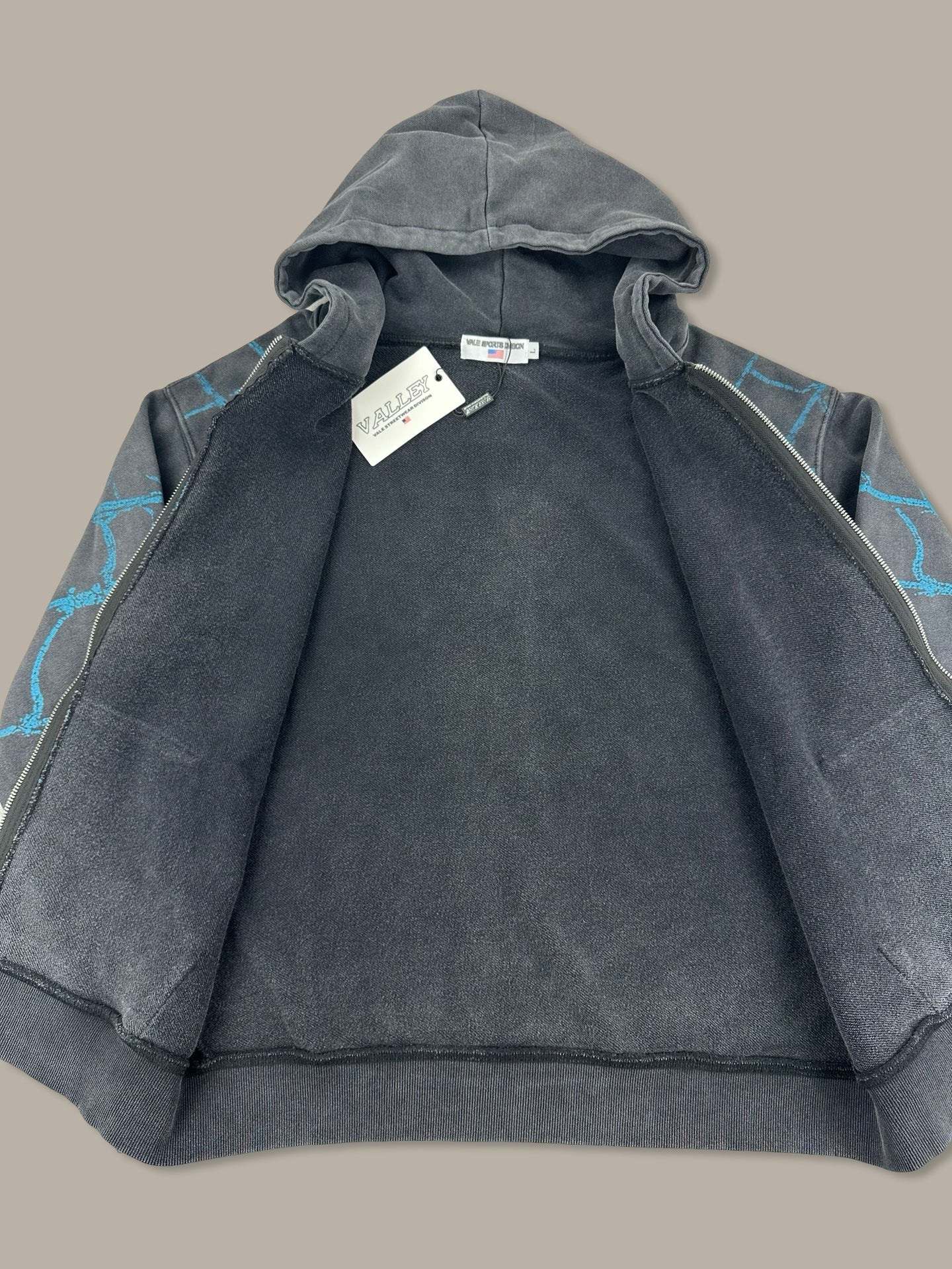 Valley Spider Print Hoodie Washed Nero L