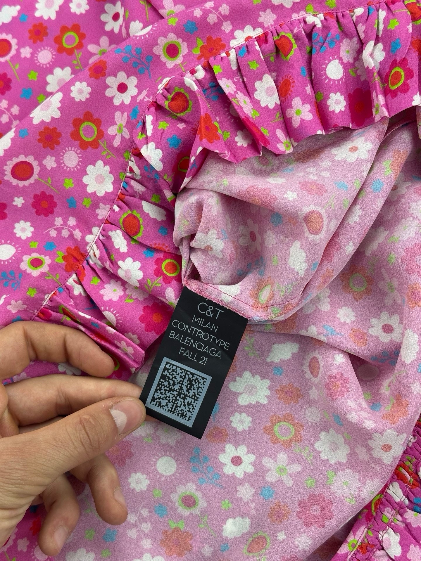 Balenciaga Top Floral Print con Fiocco FW 21 Rosa XS