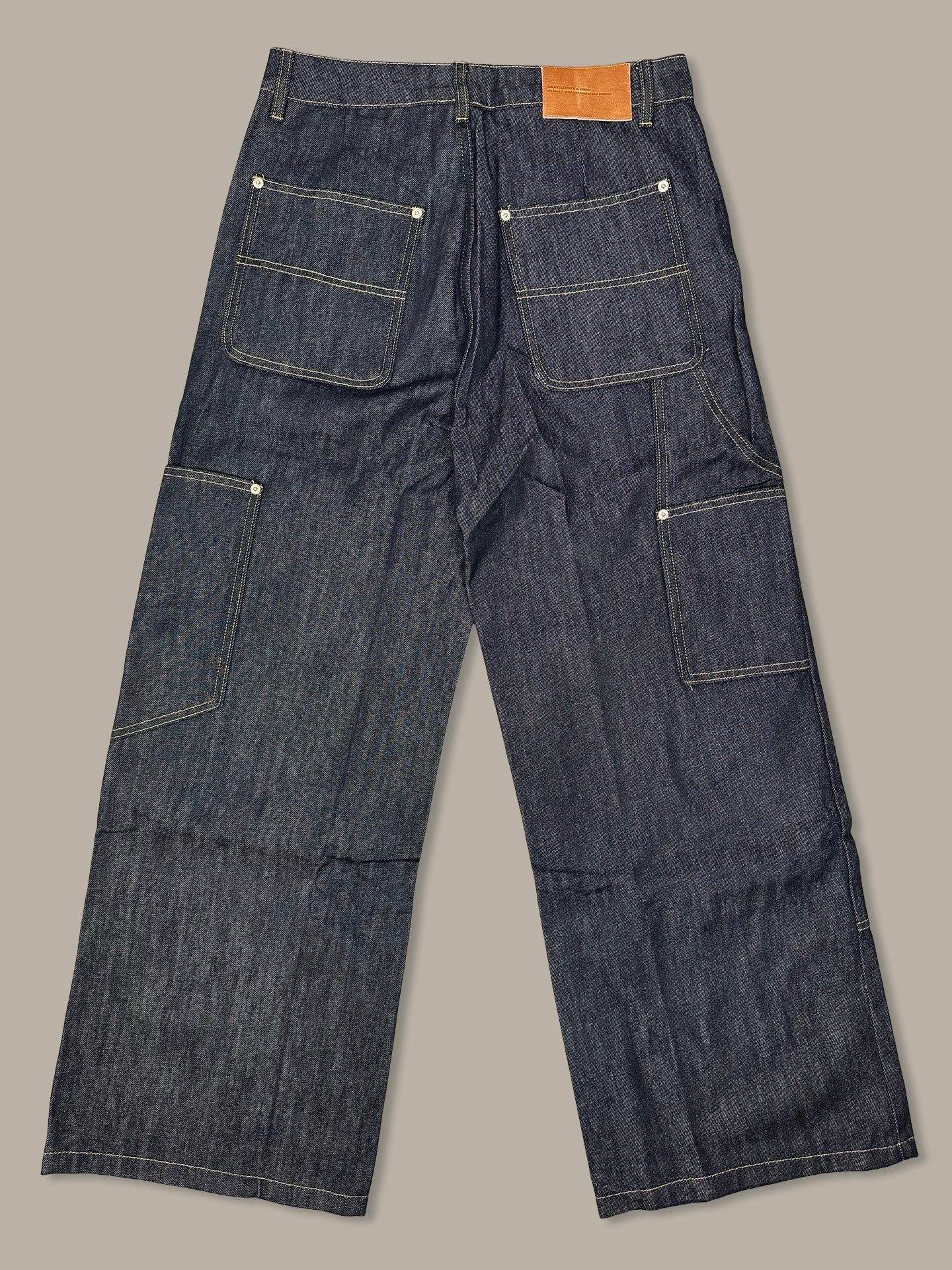 Raw Denim Double Knee Jeans 13oz Blue Navy